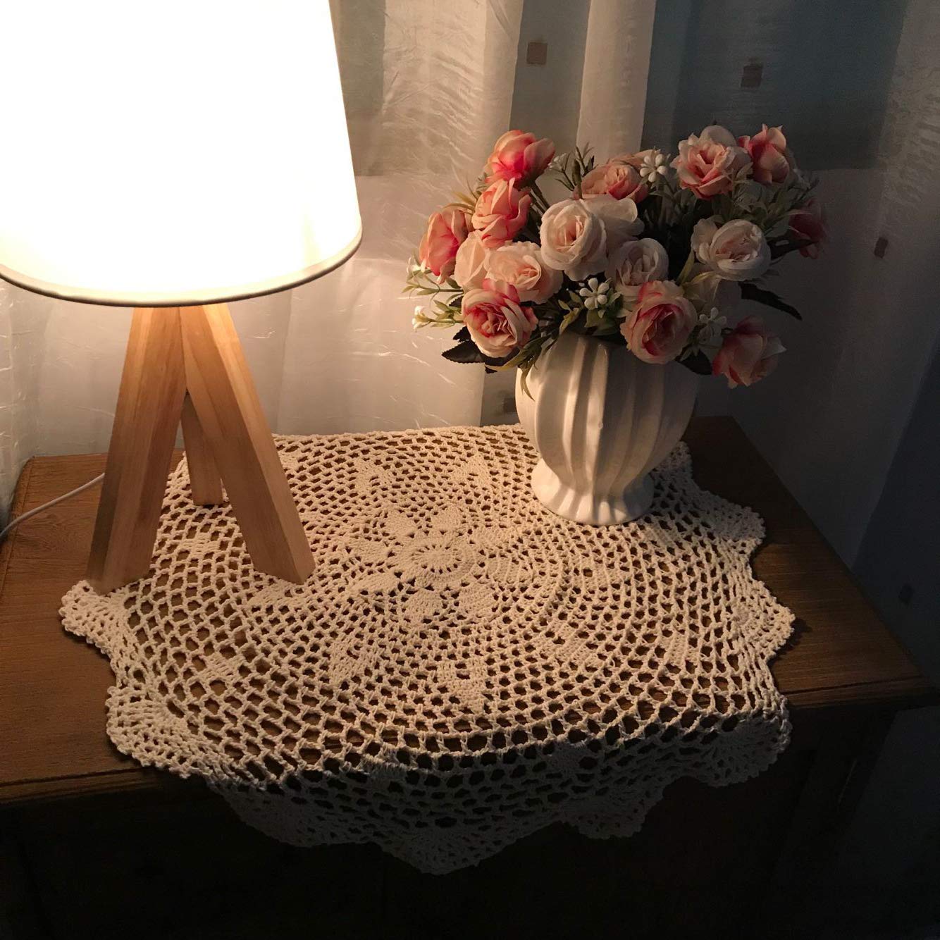 Damanni Cotton Handmade Crochet Lace Tablecloth Doilies Doily,Round,White,19 Inch
