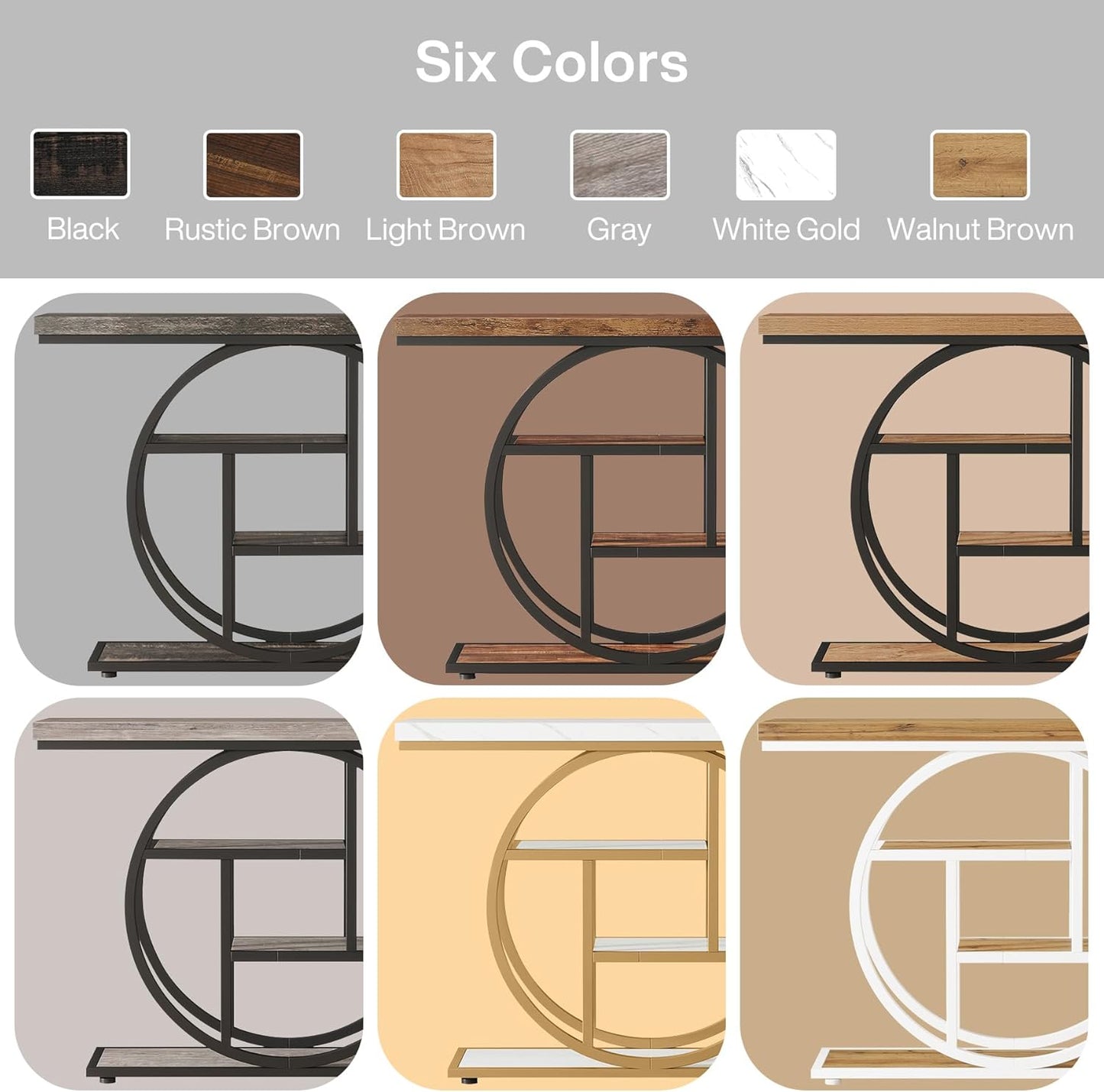 Tribesigns 41.3" Console Table, Industrial 4-Tier Sofa Table Entryway Table with Circle Base, Narrow Wood Accent Tables with Storage Shelves for Living Room, Hallway, Foyer, Rustic Brown