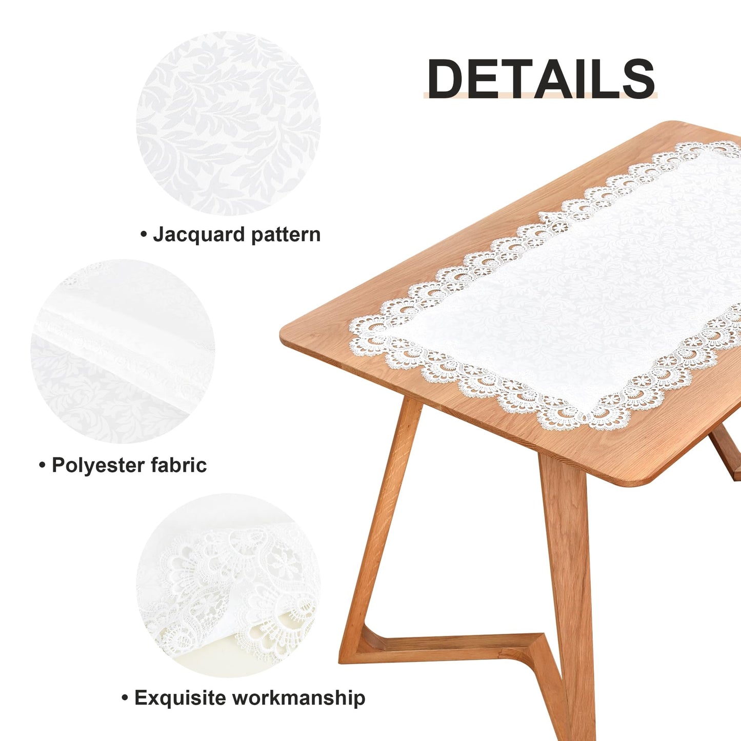 Wolkemer Small Square Tablecloth Elegant White Lace Jacquard Round Doily Tablecloths Table Topper Decoration Cover for Home Dresser Scarf and Table Centerpiece 24 x 24 Inch