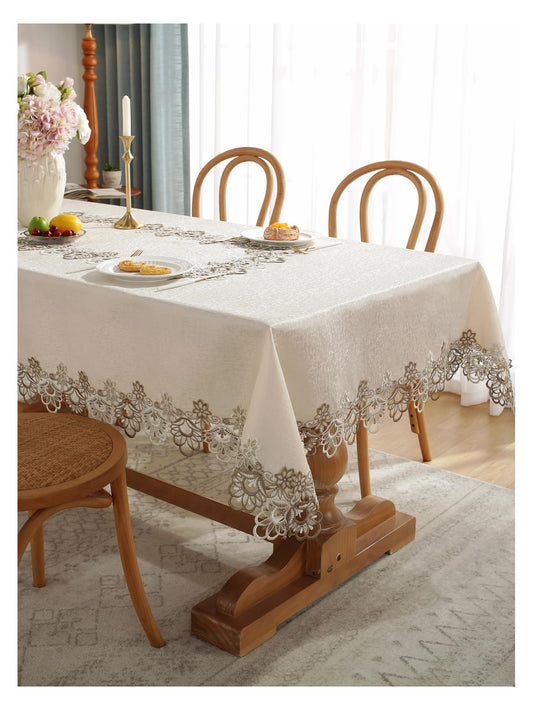 QWINEE 1Pc Flower Embroidered Tablecloth,Rectangular European Style Polyester Multifunctional Decorative Table Cover for Dining Table, Restaurant,Parties & Camping Multicolor D 71"x106"