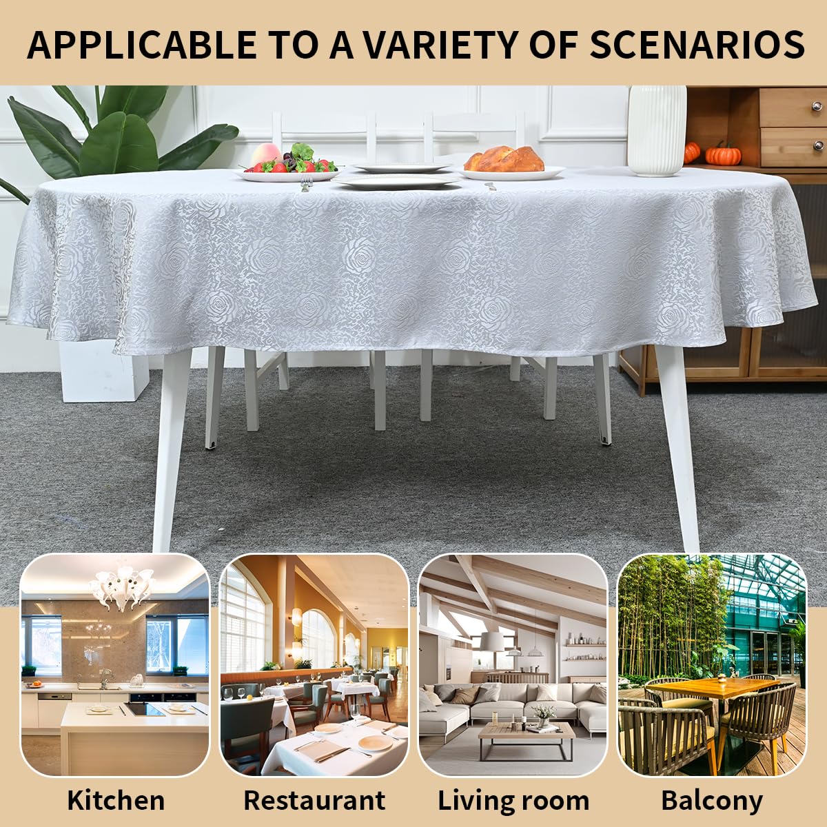 HAORUI Square Jacquard Tablecloth Peony Damask Patterns Table Cloth Cover for Round Nightstand End Bedside Table Tabletop Decoration (Ivory, 36x36 inch)