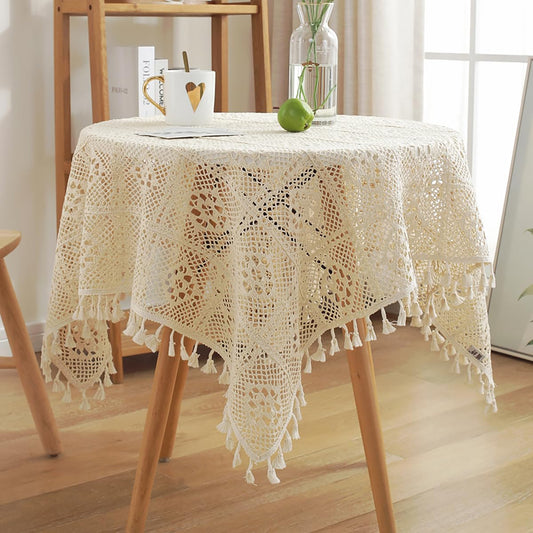 Quesera Crochet Tablecloths Lace Doilies Square Tablecloths Beige Cotton Table Cover Table Topper Wedding Home Party Decoration 34x34 Inch