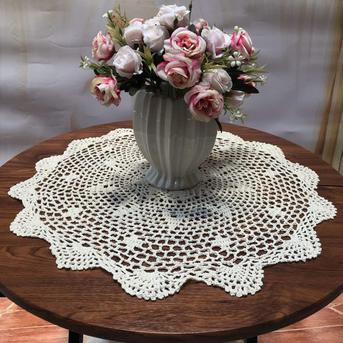Damanni Cotton Handmade Crochet Lace Tablecloth Doilies Doily,Round,White,19 Inch