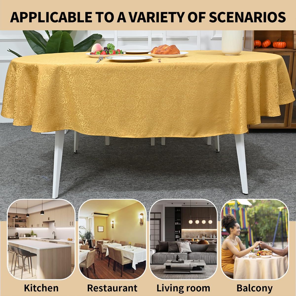 HAORUI Square Jacquard Tablecloth Peony Damask Patterns Table Cloth Cover for Round Nightstand End Bedside Table Tabletop Decoration (Ivory, 36x36 inch)