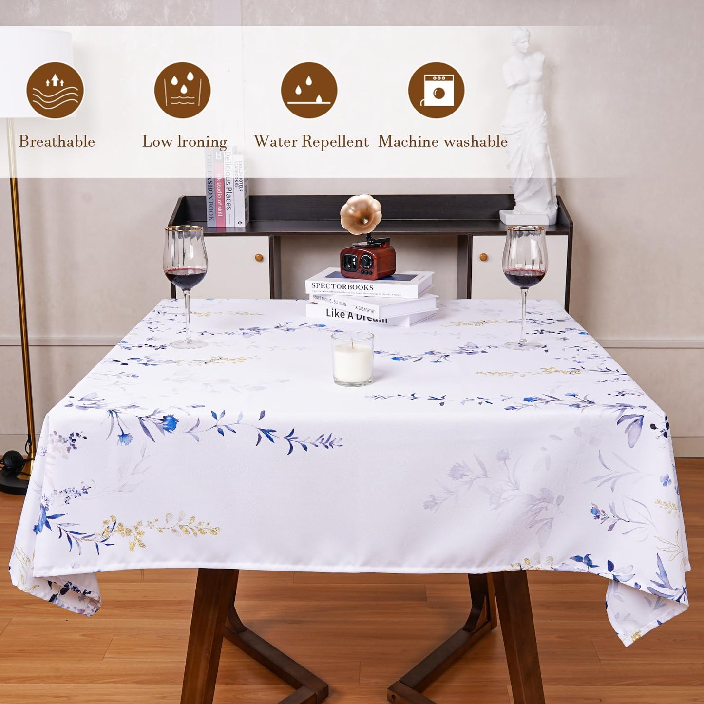 Round Tablecloth 60Inch Green Floral Table Cloth Waterproof Spill-Proof Wrinkle Free Table Cover for Outdoor Party Picnic Dinner Patio Halloween Fall Decor