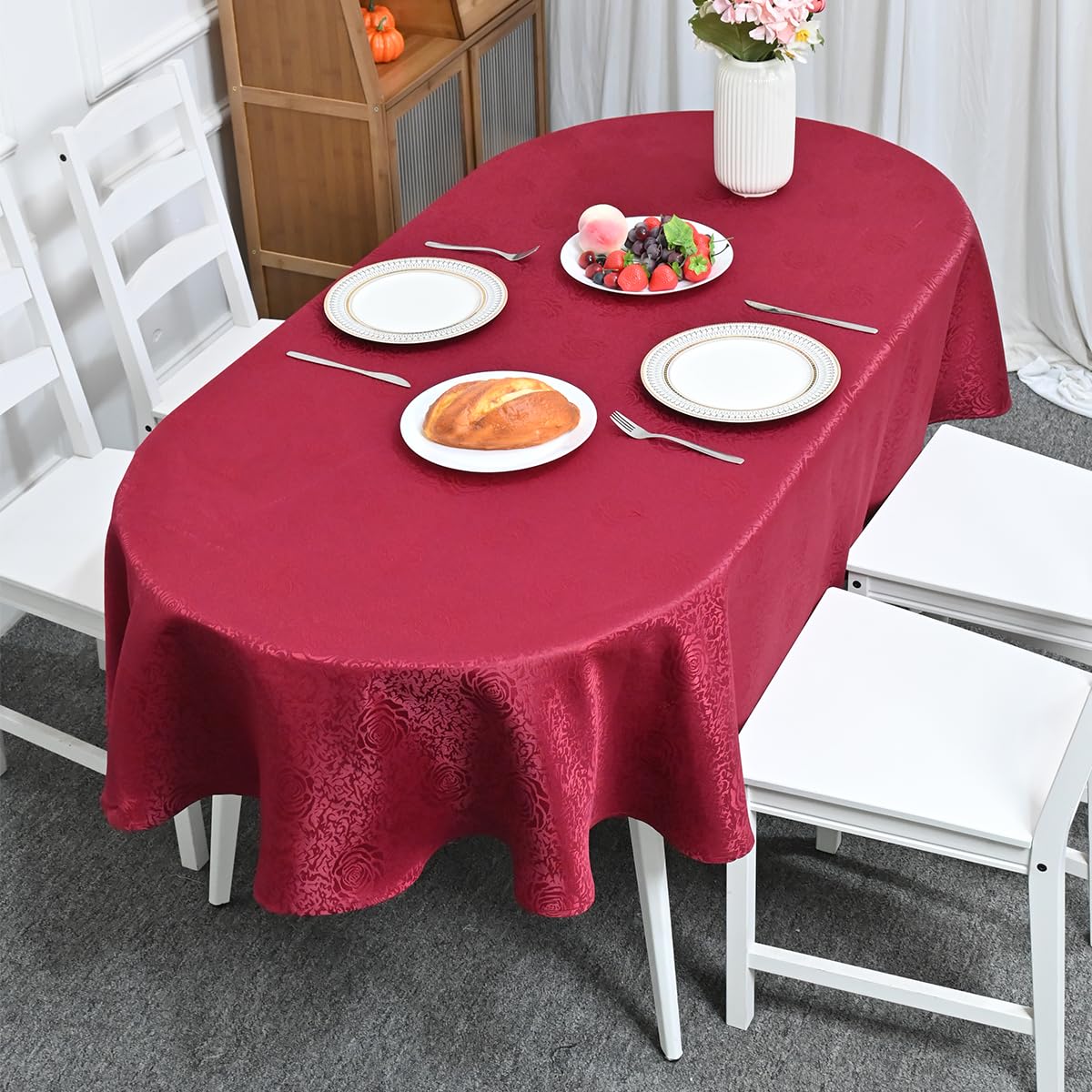 HAORUI Square Jacquard Tablecloth Peony Damask Patterns Table Cloth Cover for Round Nightstand End Bedside Table Tabletop Decoration (Ivory, 36x36 inch)