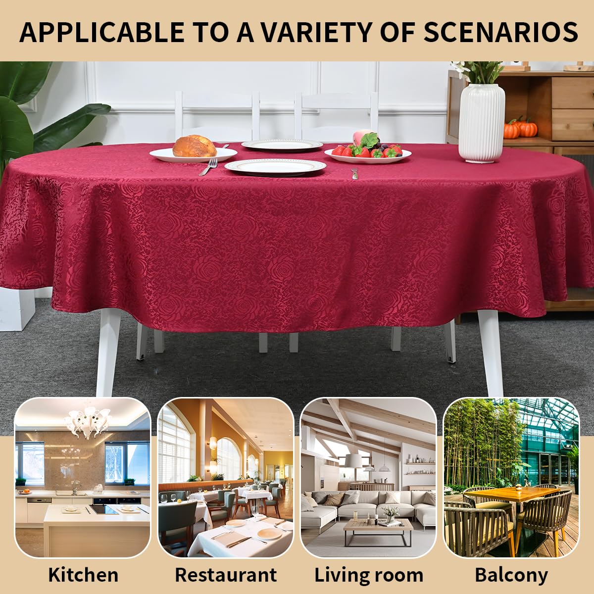 HAORUI Square Jacquard Tablecloth Peony Damask Patterns Table Cloth Cover for Round Nightstand End Bedside Table Tabletop Decoration (Ivory, 36x36 inch)