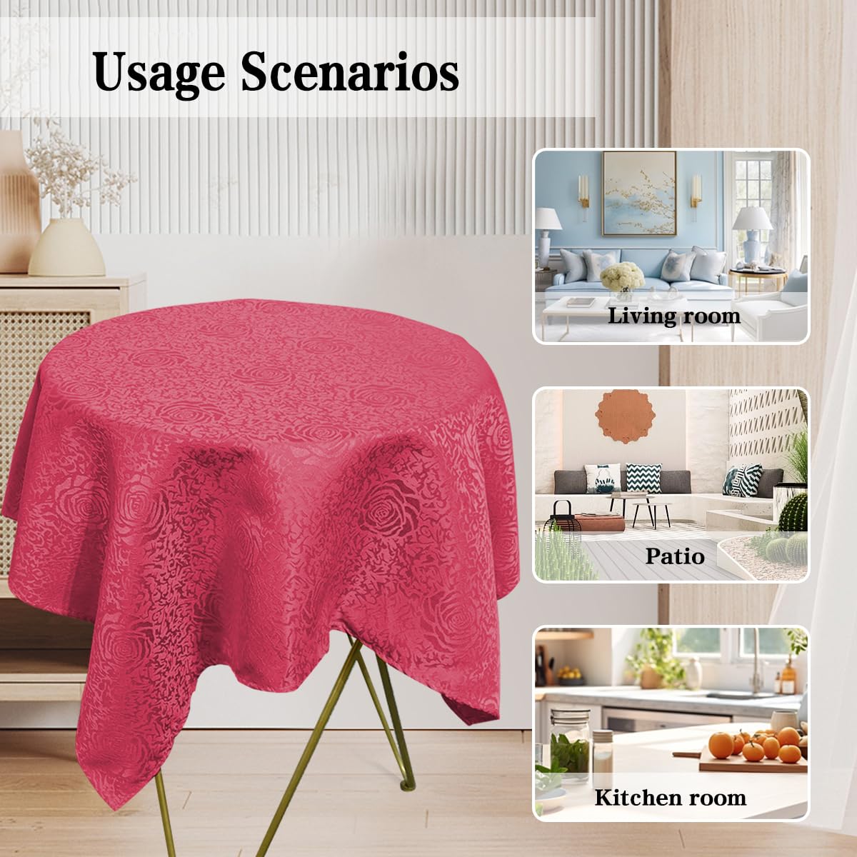 HAORUI Square Jacquard Tablecloth Peony Damask Patterns Table Cloth Cover for Round Nightstand End Bedside Table Tabletop Decoration (Ivory, 36x36 inch)