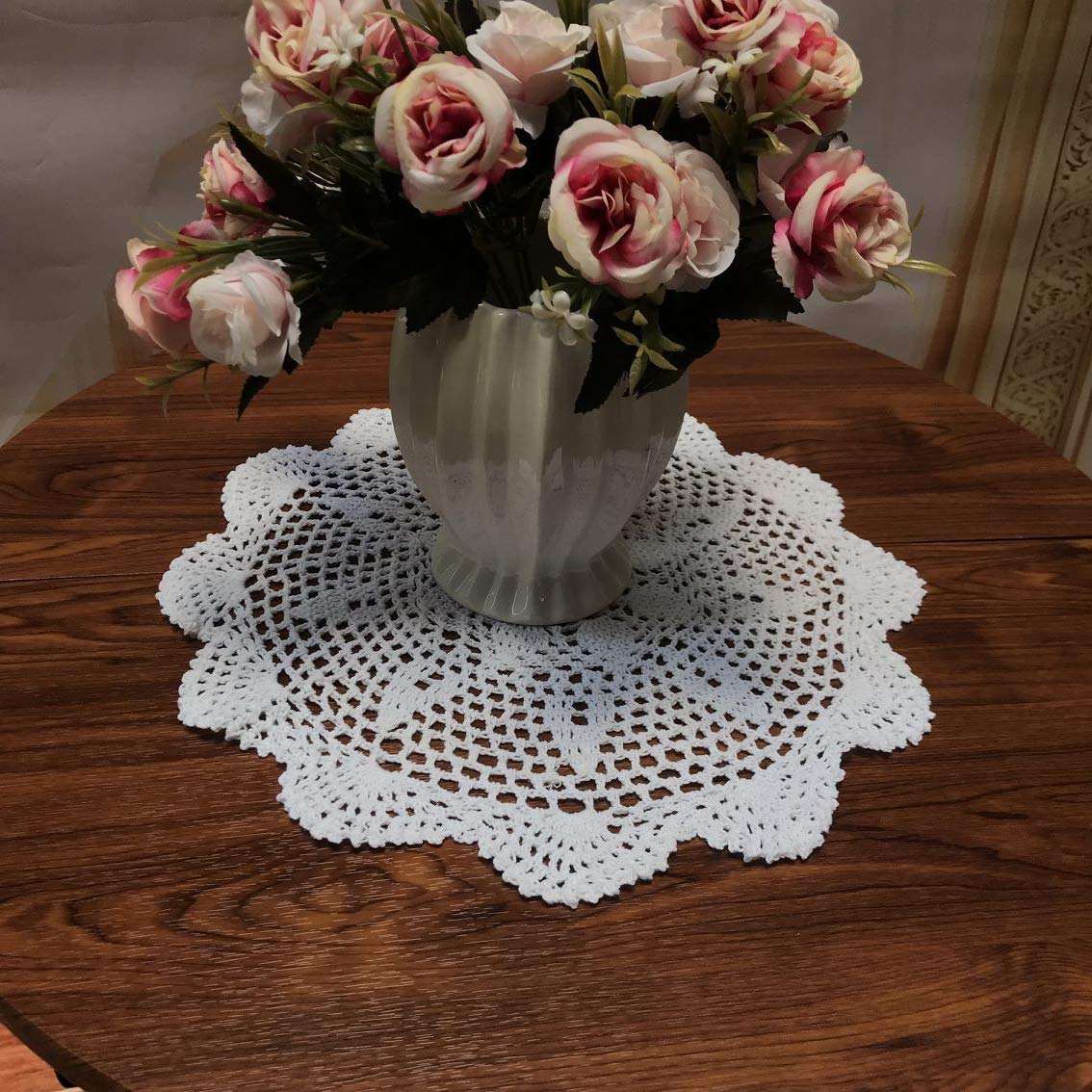 Damanni Cotton Handmade Crochet Lace Tablecloth Doilies Doily,Round,White,19 Inch