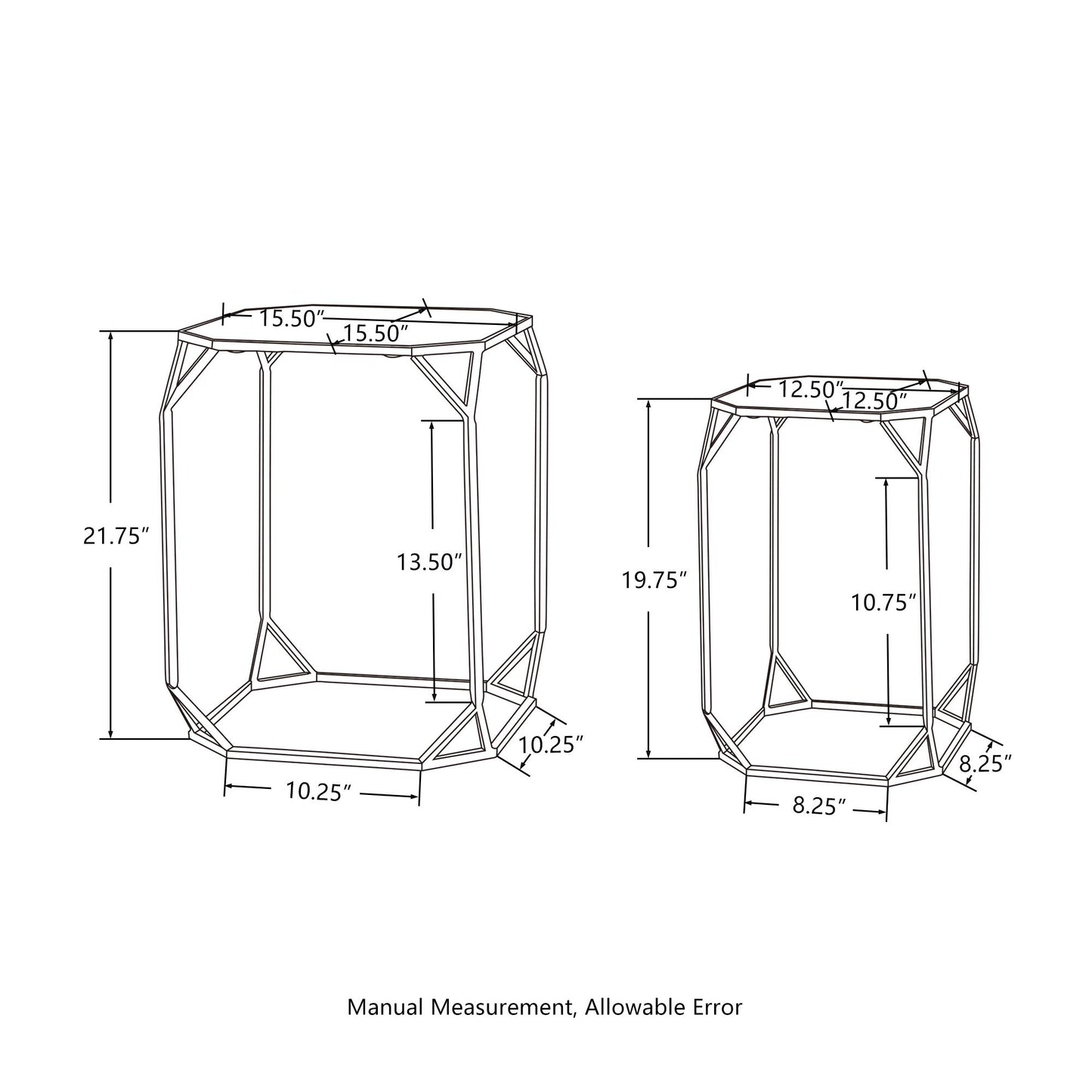 Glitzhome Modern Nesting Tables, Set of 2 Coffee Table with Tempered Glass Top, Side/End Tables for Living Room Bedroom, Accent Tea Tables with Metal Frame - Golden