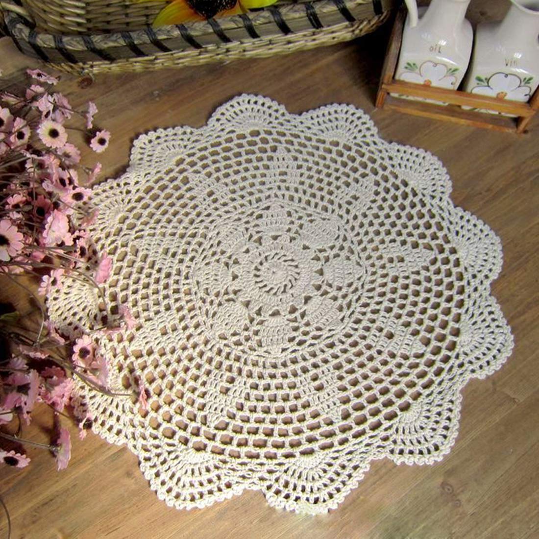 Damanni Cotton Handmade Crochet Lace Tablecloth Doilies Doily,Round,White,19 Inch