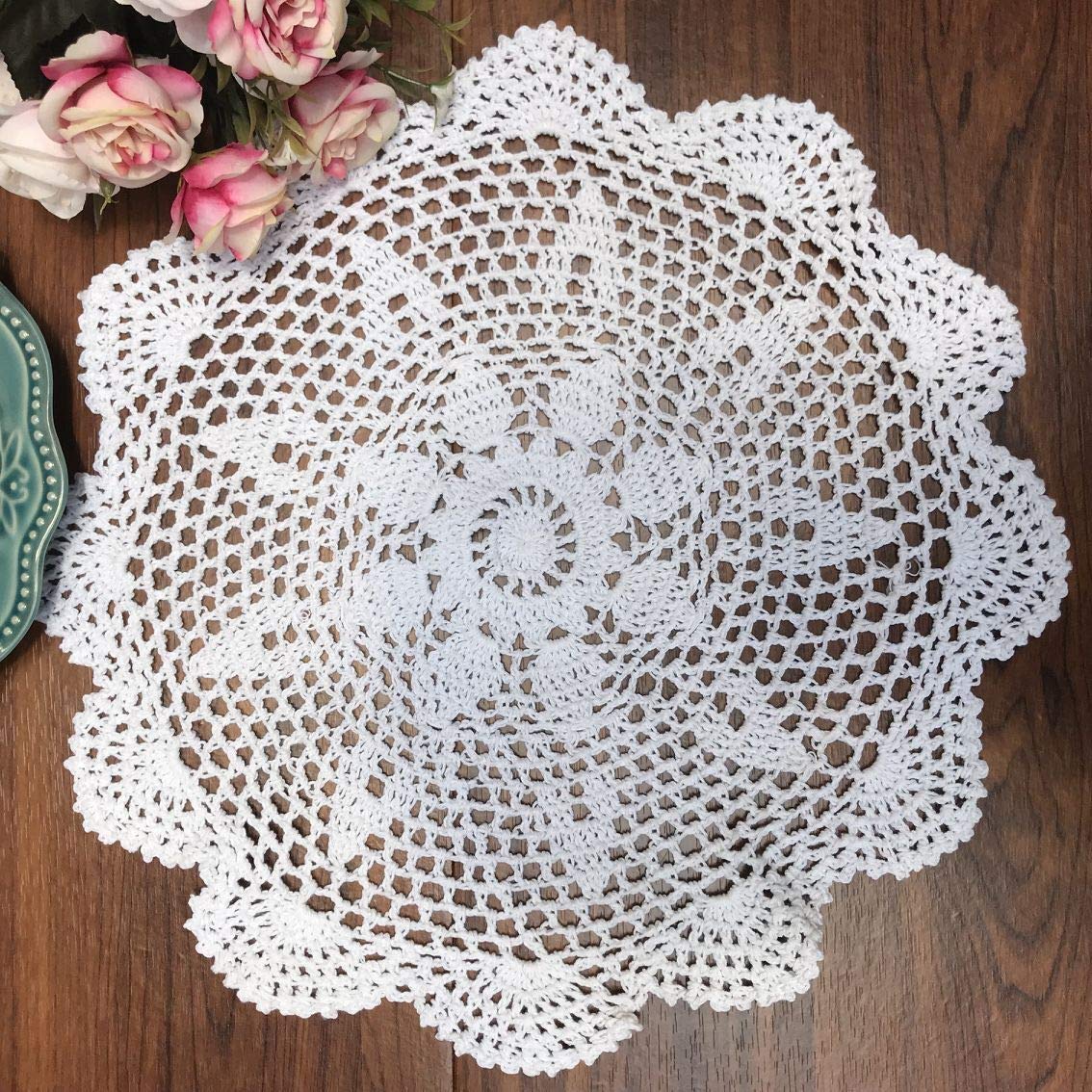Damanni Cotton Handmade Crochet Lace Tablecloth Doilies Doily,Round,White,19 Inch