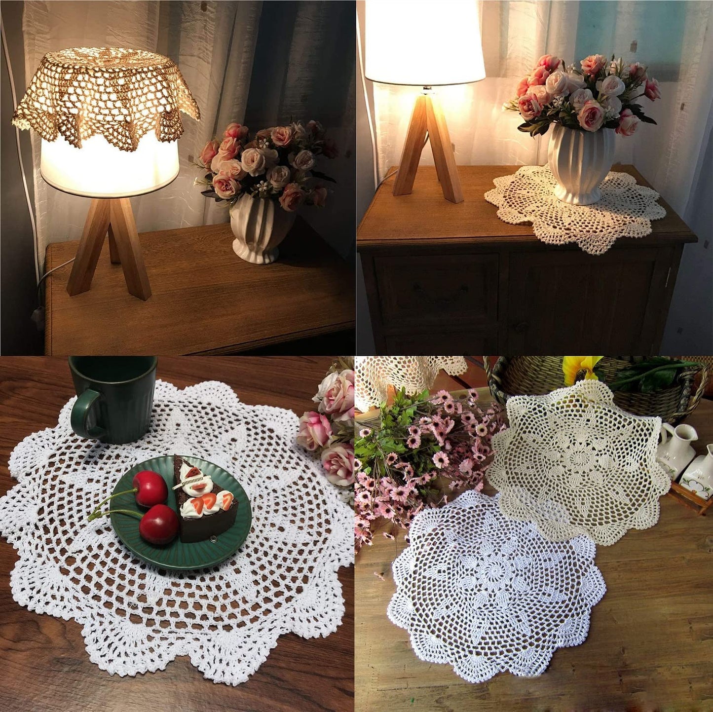 Damanni Cotton Handmade Crochet Lace Tablecloth Doilies Doily,Round,White,19 Inch