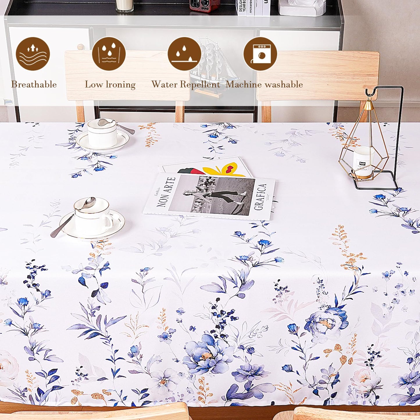 Round Tablecloth 60Inch Green Floral Table Cloth Waterproof Spill-Proof Wrinkle Free Table Cover for Outdoor Party Picnic Dinner Patio Halloween Fall Decor