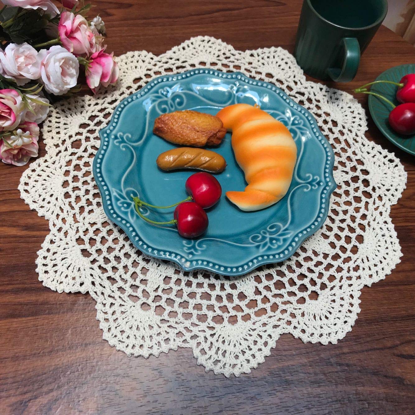 Damanni Cotton Handmade Crochet Lace Tablecloth Doilies Doily,Round,White,19 Inch