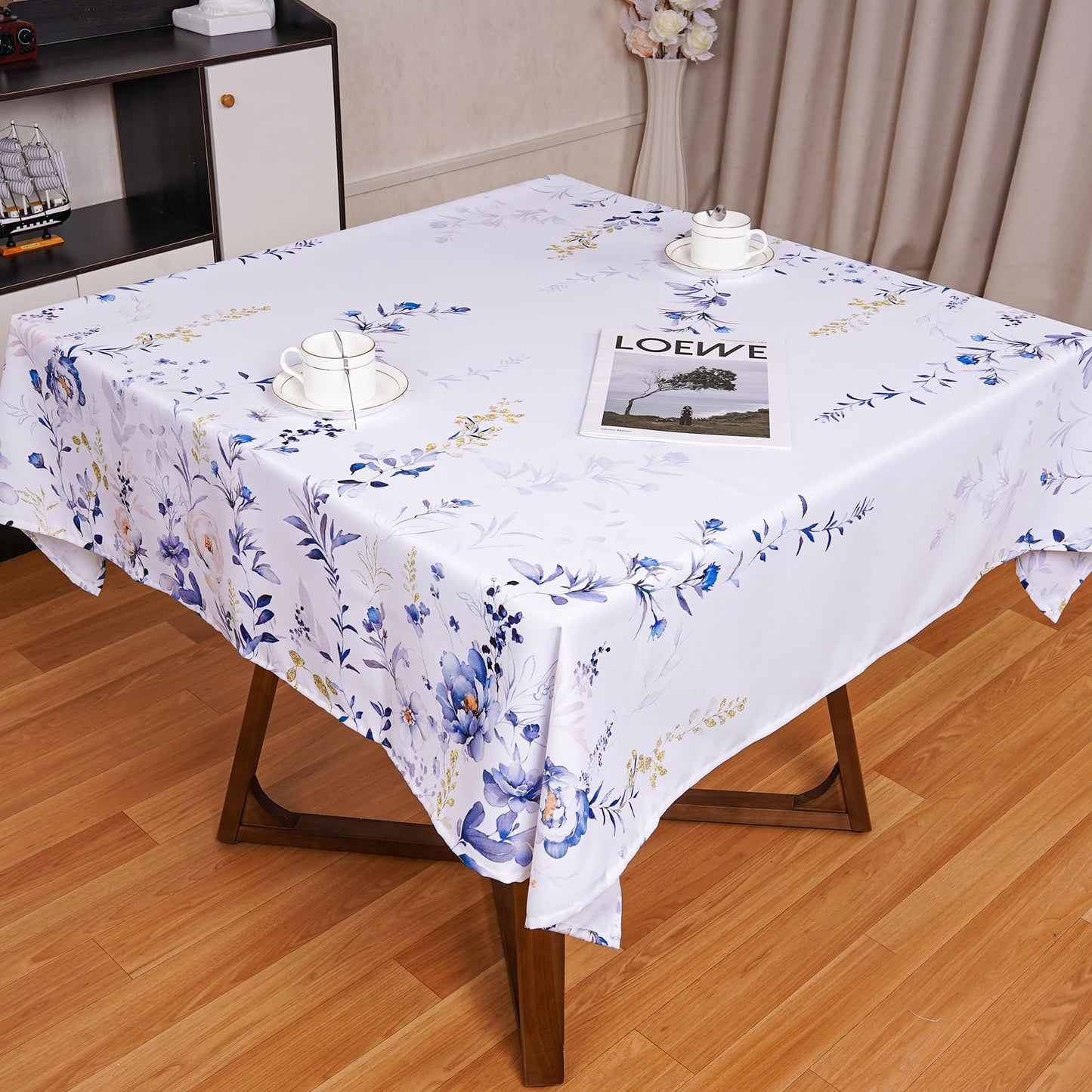 Round Tablecloth 60Inch Green Floral Table Cloth Waterproof Spill-Proof Wrinkle Free Table Cover for Outdoor Party Picnic Dinner Patio Halloween Fall Decor