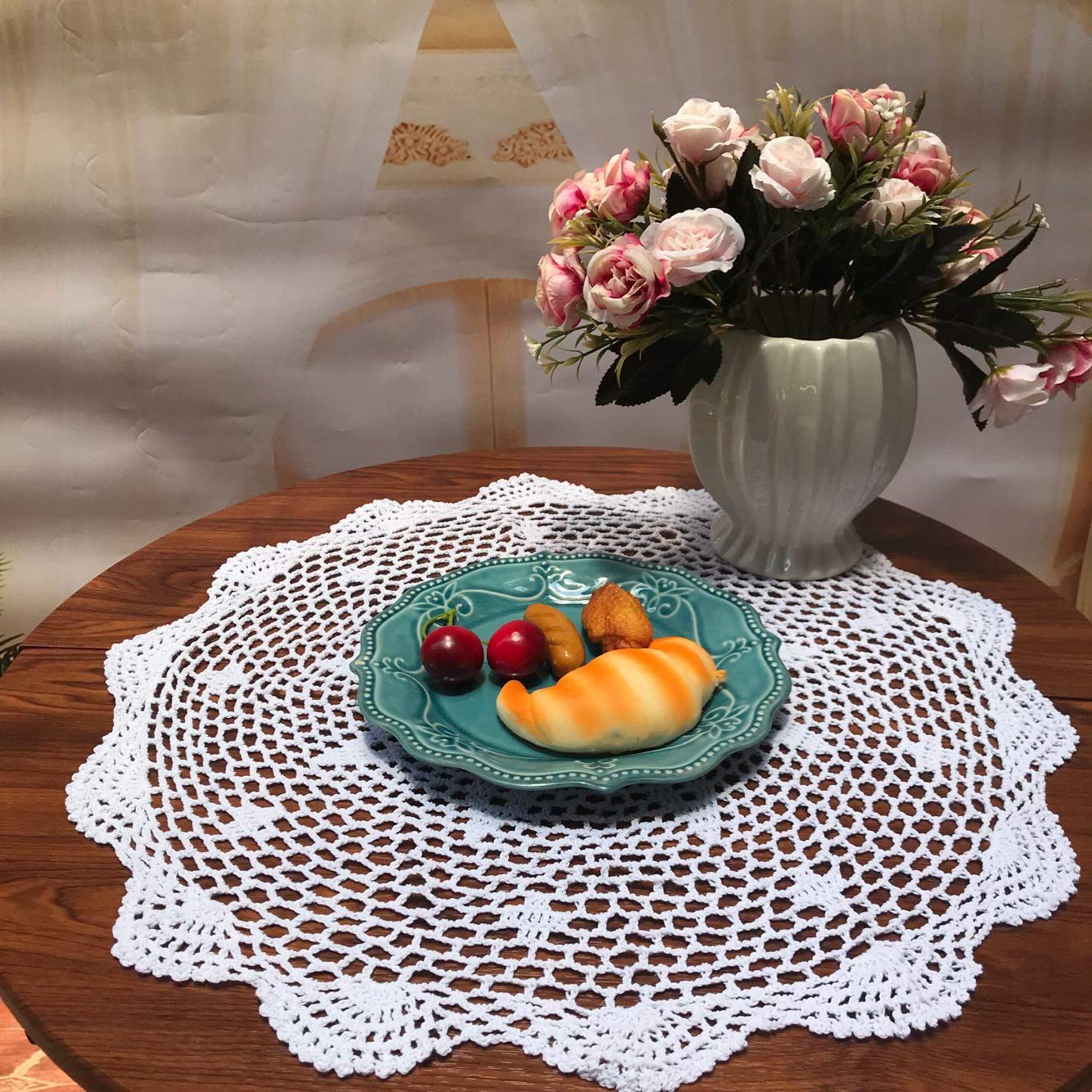 Damanni Cotton Handmade Crochet Lace Tablecloth Doilies Doily,Round,White,19 Inch