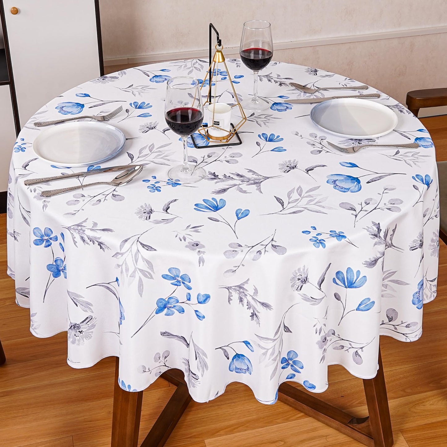 Round Tablecloth 60Inch Green Floral Table Cloth Waterproof Spill-Proof Wrinkle Free Table Cover for Outdoor Party Picnic Dinner Patio Halloween Fall Decor