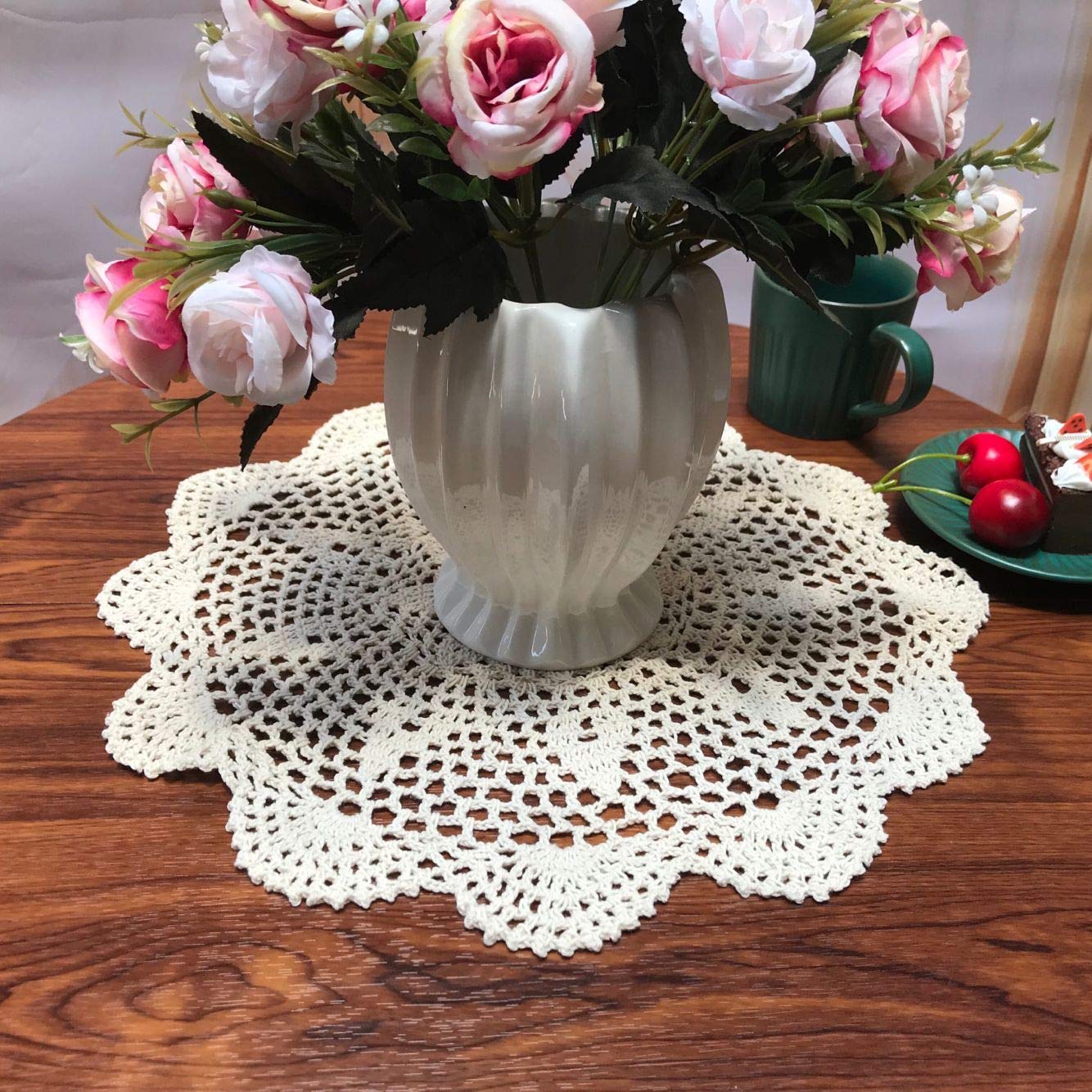 Damanni Cotton Handmade Crochet Lace Tablecloth Doilies Doily,Round,White,19 Inch