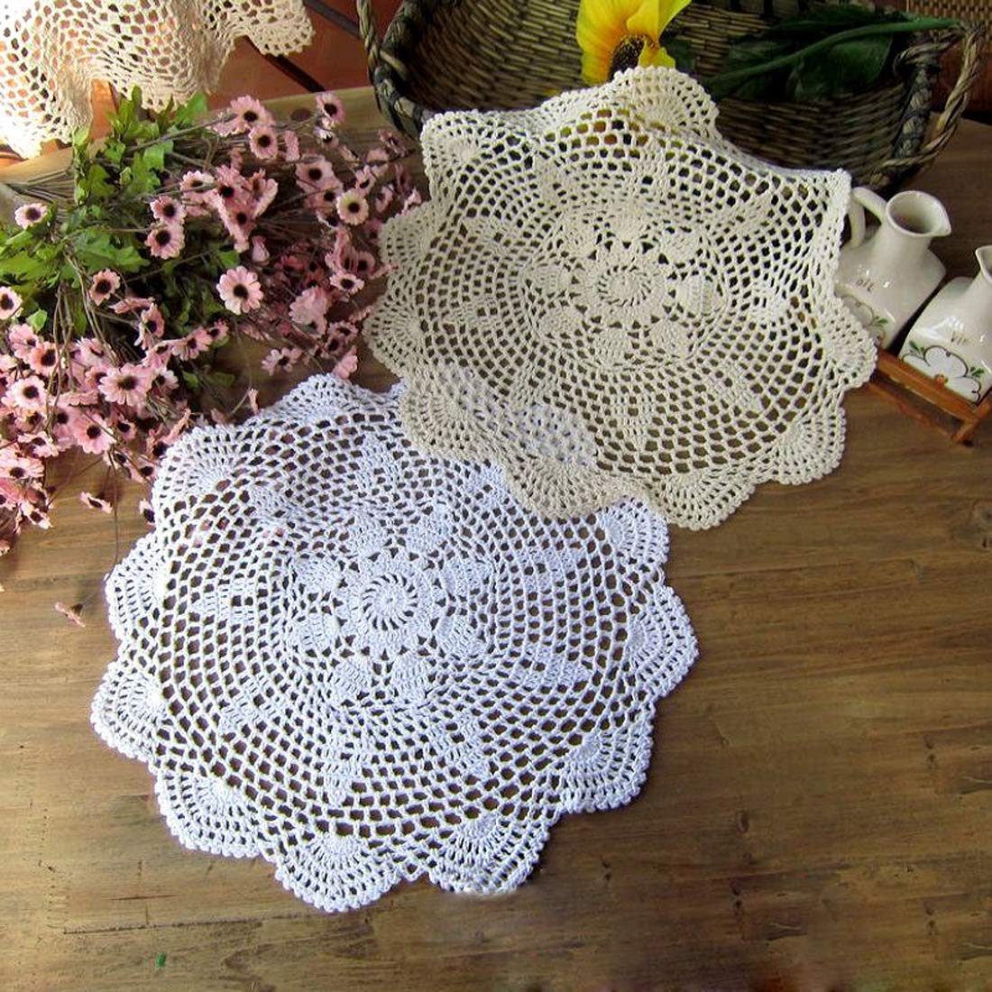 Damanni Cotton Handmade Crochet Lace Tablecloth Doilies Doily,Round,White,19 Inch