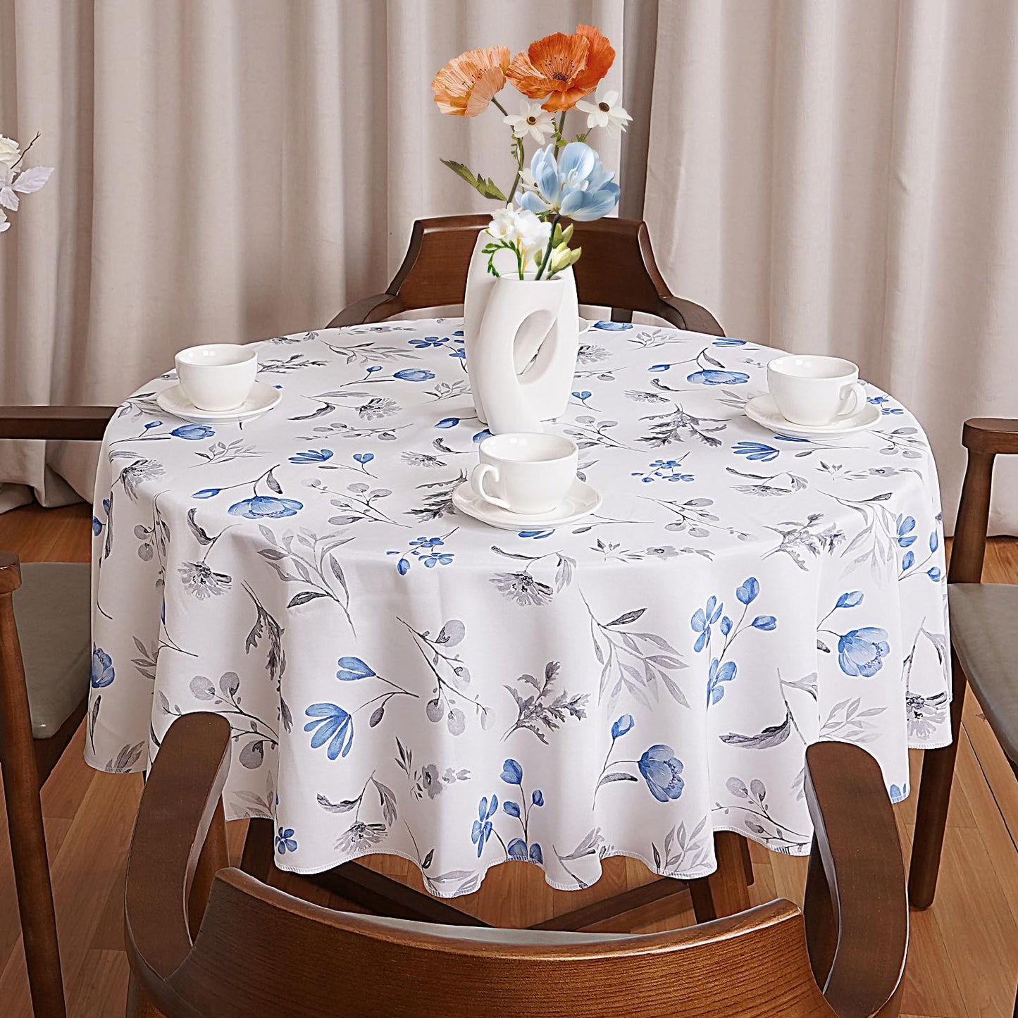 Round Tablecloth 60Inch Green Floral Table Cloth Waterproof Spill-Proof Wrinkle Free Table Cover for Outdoor Party Picnic Dinner Patio Halloween Fall Decor