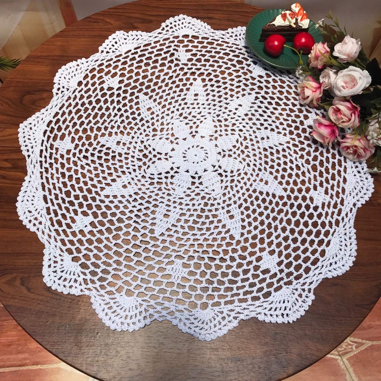 Damanni Cotton Handmade Crochet Lace Tablecloth Doilies Doily,Round,White,19 Inch