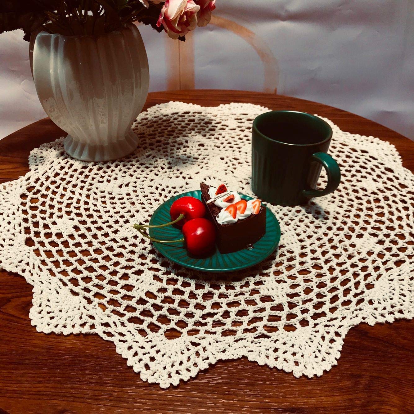 Damanni Cotton Handmade Crochet Lace Tablecloth Doilies Doily,Round,White,19 Inch