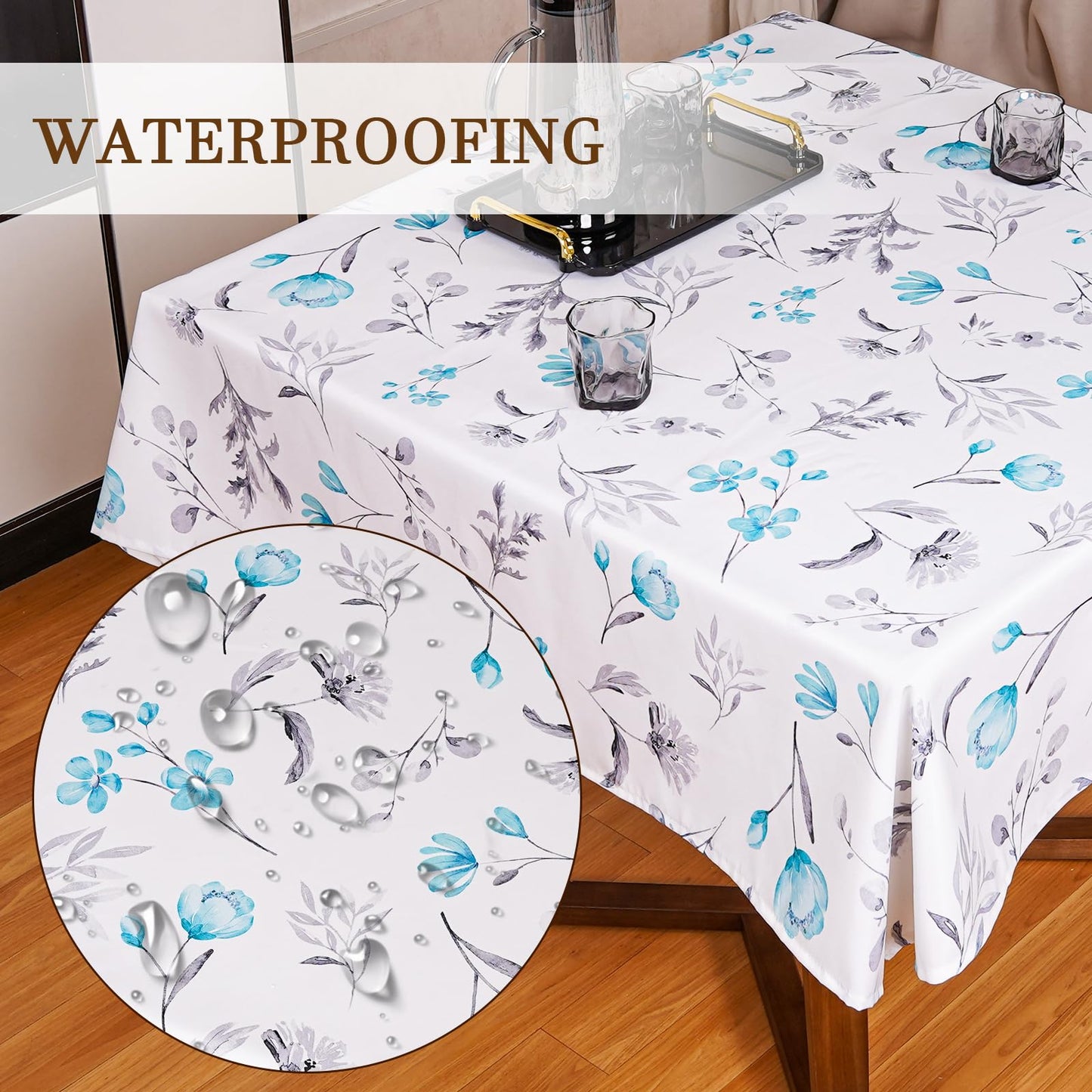 Round Tablecloth 60Inch Green Floral Table Cloth Waterproof Spill-Proof Wrinkle Free Table Cover for Outdoor Party Picnic Dinner Patio Halloween Fall Decor