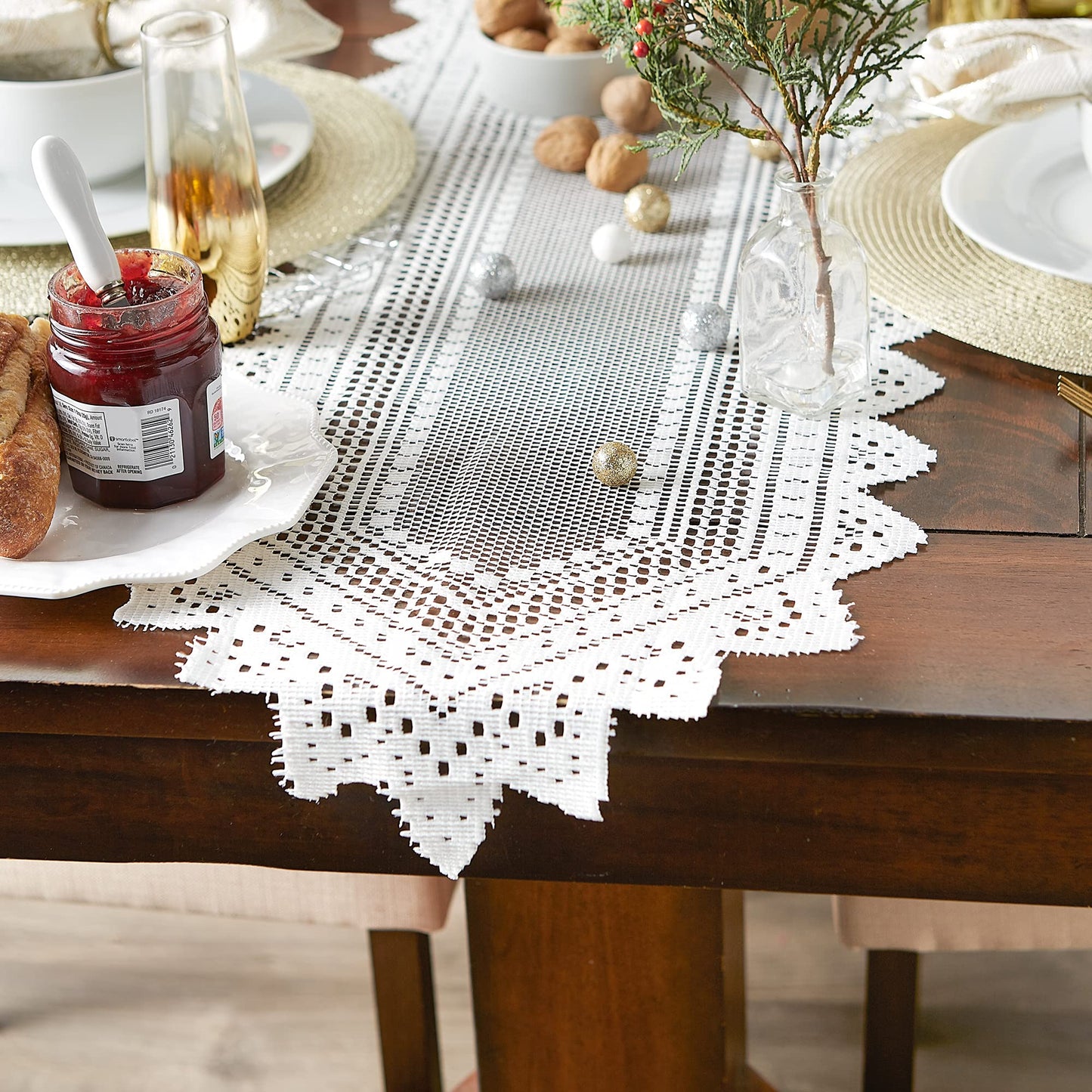 DII Home Essentials 100% Polyester, Machine Washable, Shabby Chic, Vintage Tablecloth or Overlay 63" Round, Floral Lace