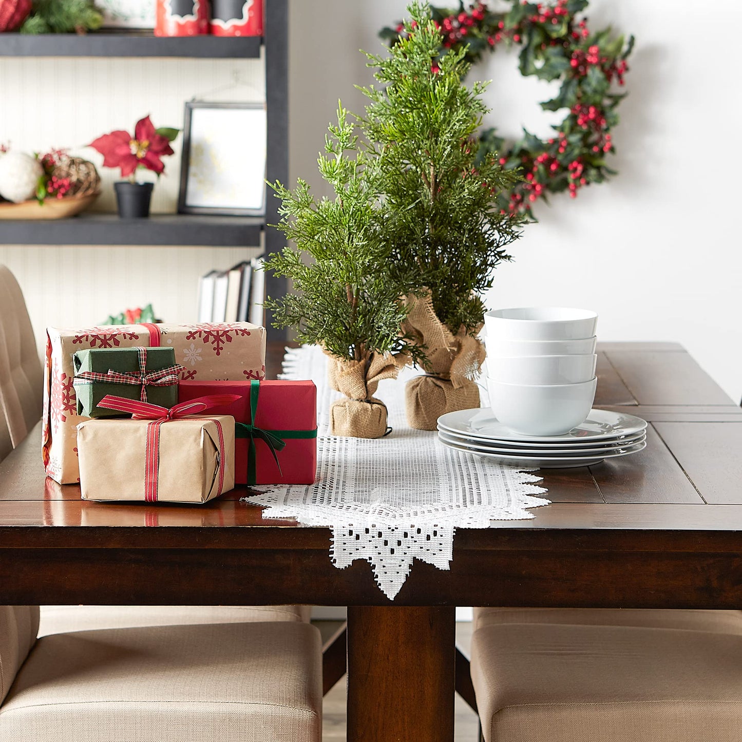 DII Home Essentials 100% Polyester, Machine Washable, Shabby Chic, Vintage Tablecloth or Overlay 63" Round, Floral Lace