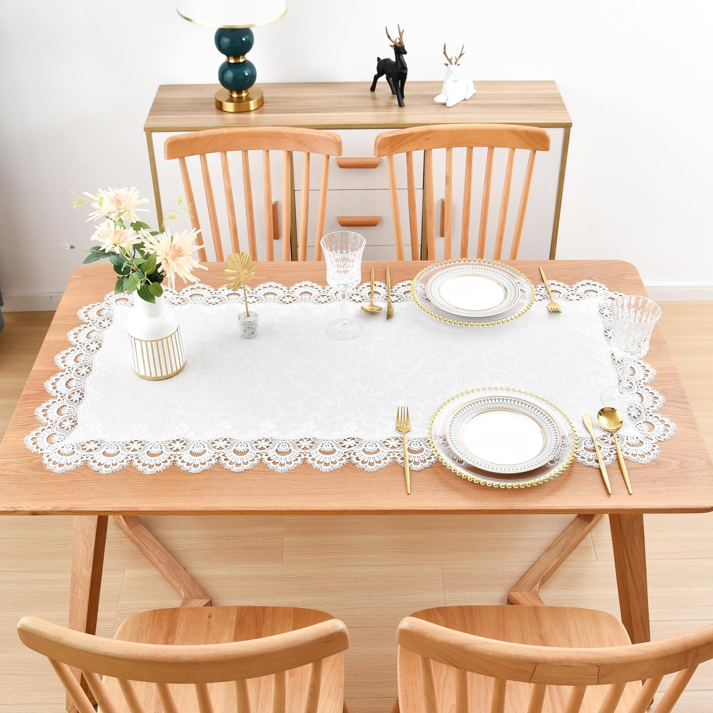 Wolkemer Small Square Tablecloth Elegant White Lace Jacquard Round Doily Tablecloths Table Topper Decoration Cover for Home Dresser Scarf and Table Centerpiece 24 x 24 Inch