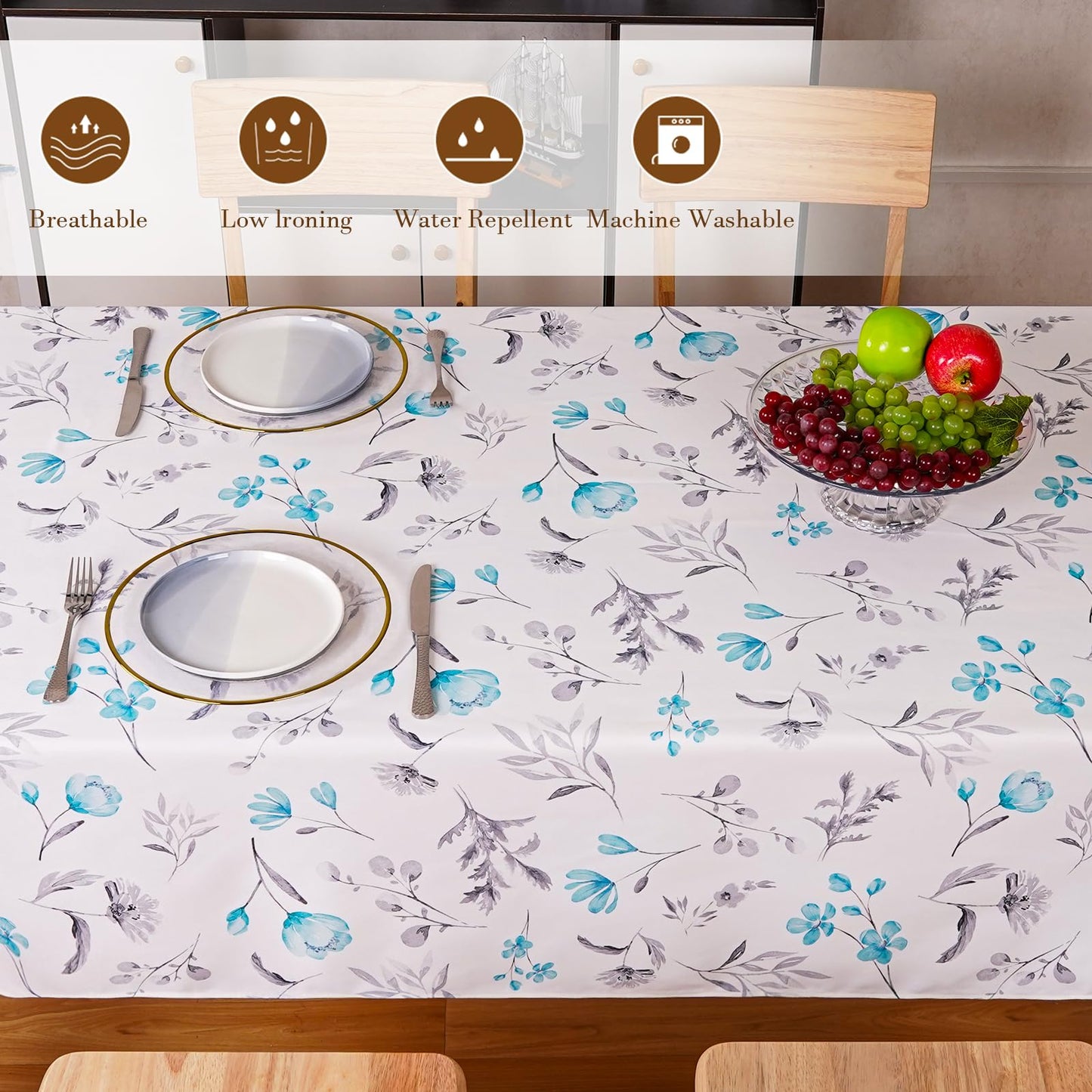 Round Tablecloth 60Inch Green Floral Table Cloth Waterproof Spill-Proof Wrinkle Free Table Cover for Outdoor Party Picnic Dinner Patio Halloween Fall Decor