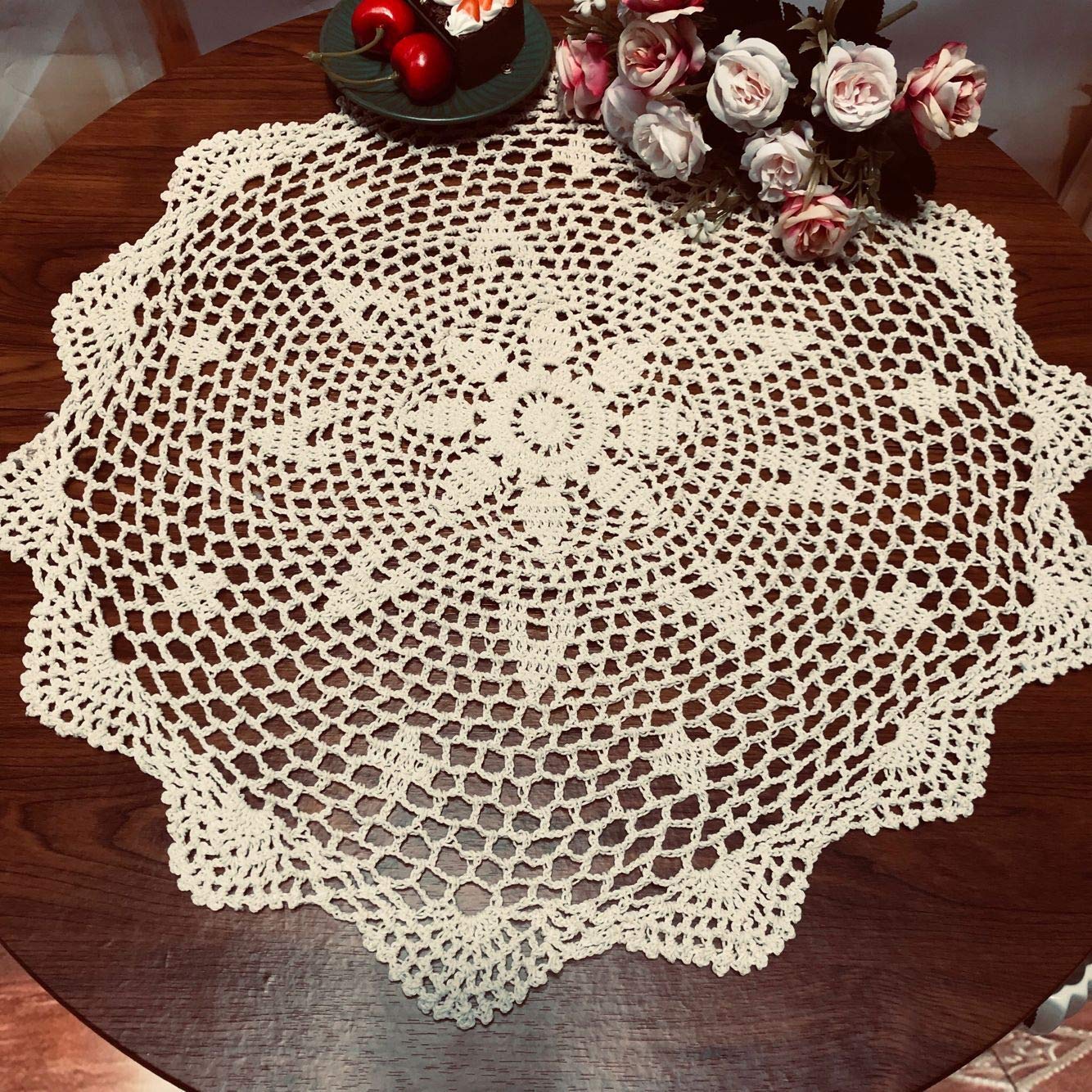 Damanni Cotton Handmade Crochet Lace Tablecloth Doilies Doily,Round,White,19 Inch