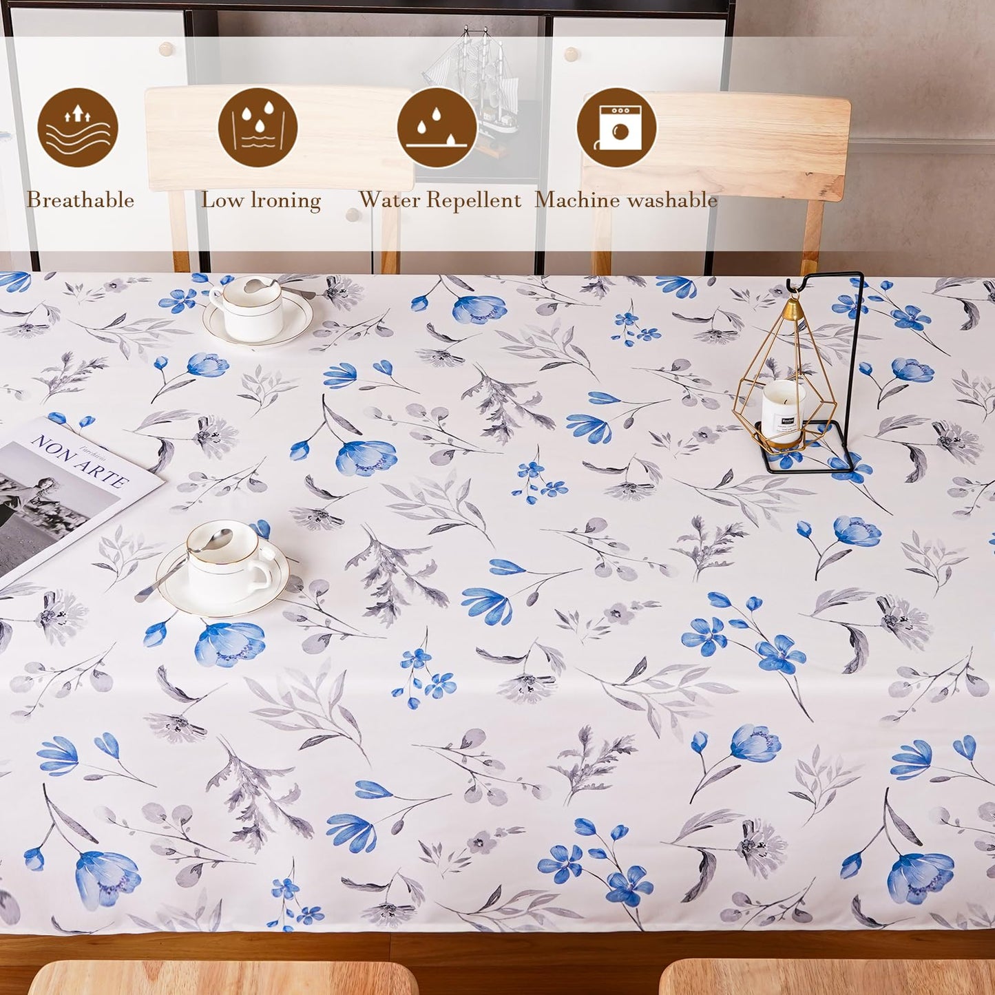 Round Tablecloth 60Inch Green Floral Table Cloth Waterproof Spill-Proof Wrinkle Free Table Cover for Outdoor Party Picnic Dinner Patio Halloween Fall Decor