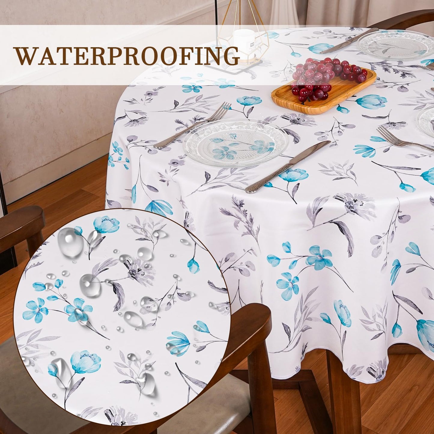 Round Tablecloth 60Inch Green Floral Table Cloth Waterproof Spill-Proof Wrinkle Free Table Cover for Outdoor Party Picnic Dinner Patio Halloween Fall Decor