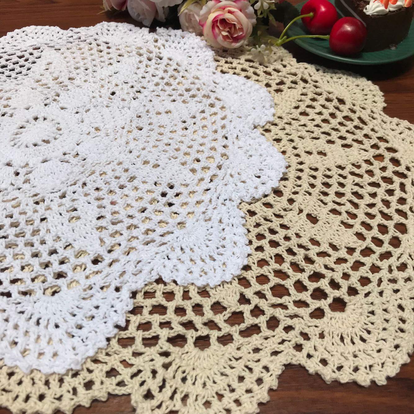 Damanni Cotton Handmade Crochet Lace Tablecloth Doilies Doily,Round,White,19 Inch