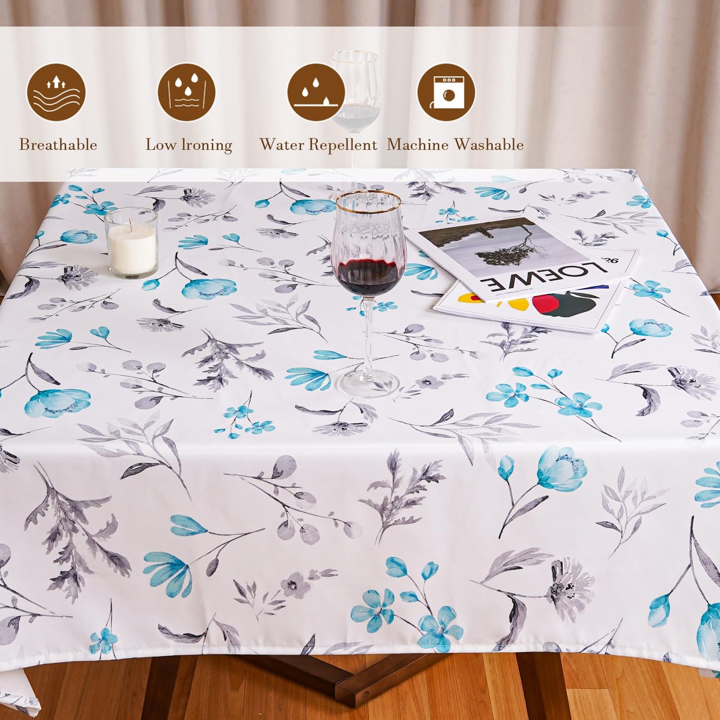 Round Tablecloth 60Inch Green Floral Table Cloth Waterproof Spill-Proof Wrinkle Free Table Cover for Outdoor Party Picnic Dinner Patio Halloween Fall Decor