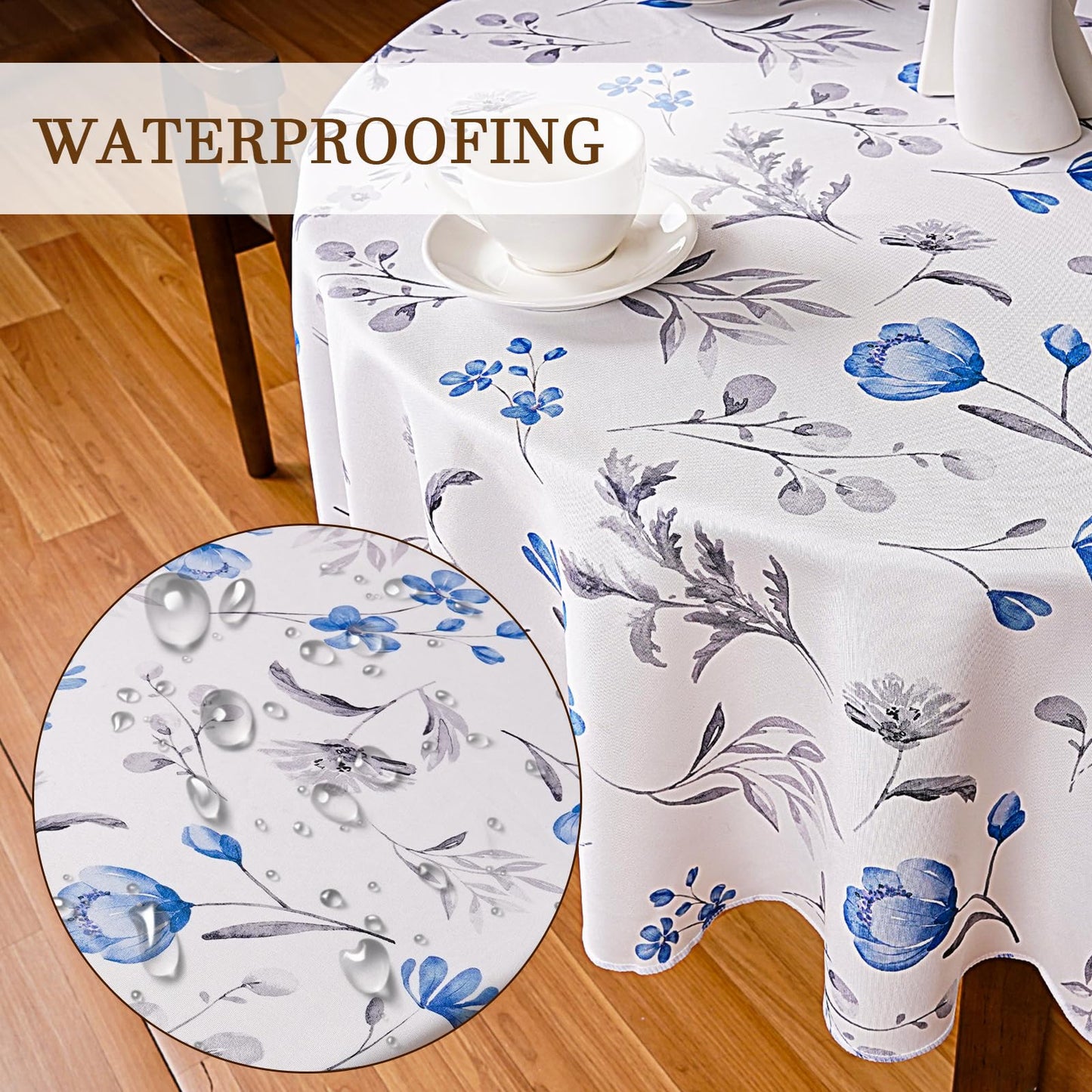 Round Tablecloth 60Inch Green Floral Table Cloth Waterproof Spill-Proof Wrinkle Free Table Cover for Outdoor Party Picnic Dinner Patio Halloween Fall Decor