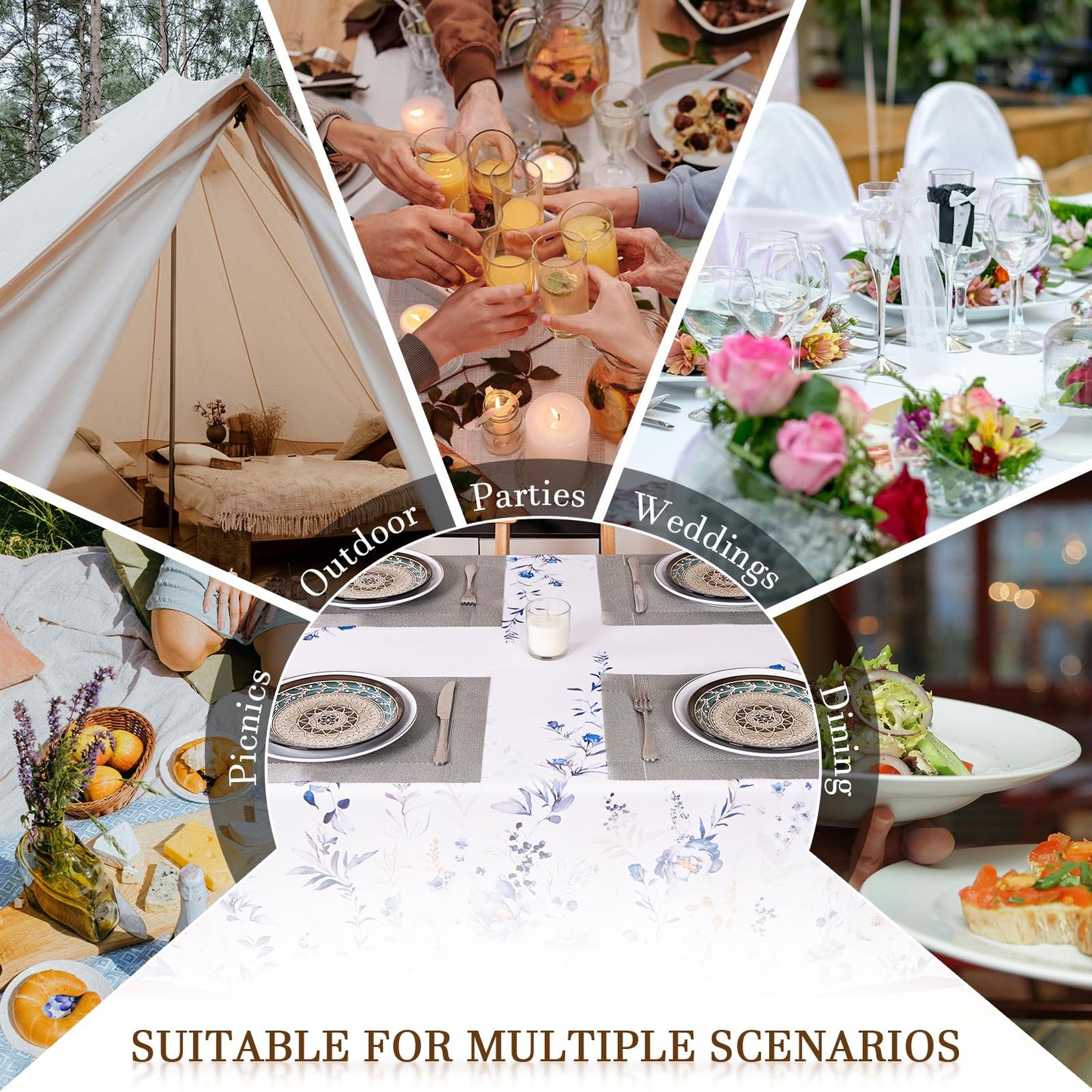 Round Tablecloth 60Inch Green Floral Table Cloth Waterproof Spill-Proof Wrinkle Free Table Cover for Outdoor Party Picnic Dinner Patio Halloween Fall Decor