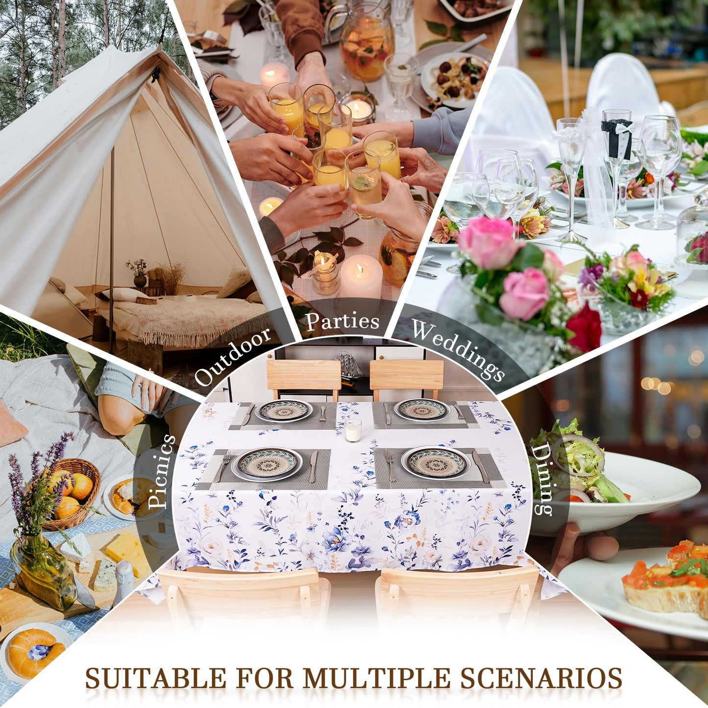 Round Tablecloth 60Inch Green Floral Table Cloth Waterproof Spill-Proof Wrinkle Free Table Cover for Outdoor Party Picnic Dinner Patio Halloween Fall Decor