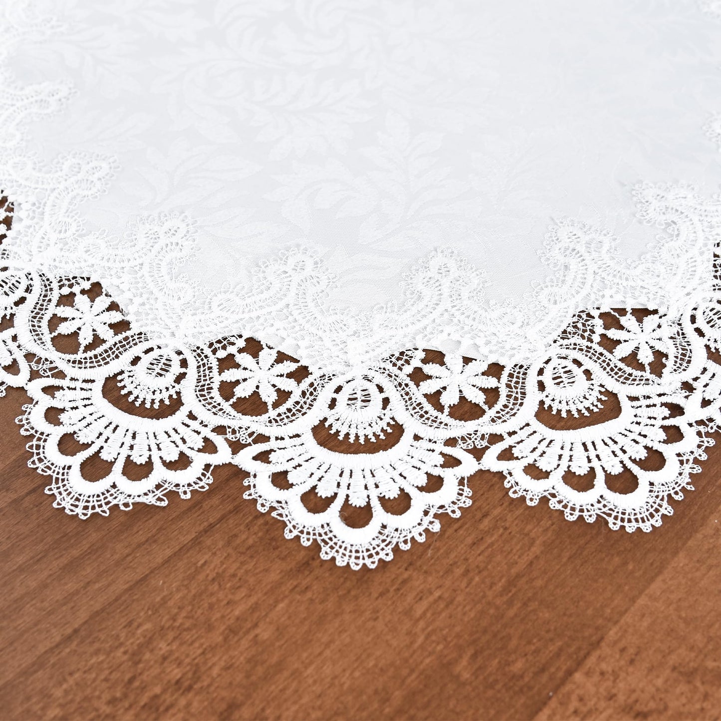 Wolkemer Small Square Tablecloth Elegant White Lace Jacquard Round Doily Tablecloths Table Topper Decoration Cover for Home Dresser Scarf and Table Centerpiece 24 x 24 Inch