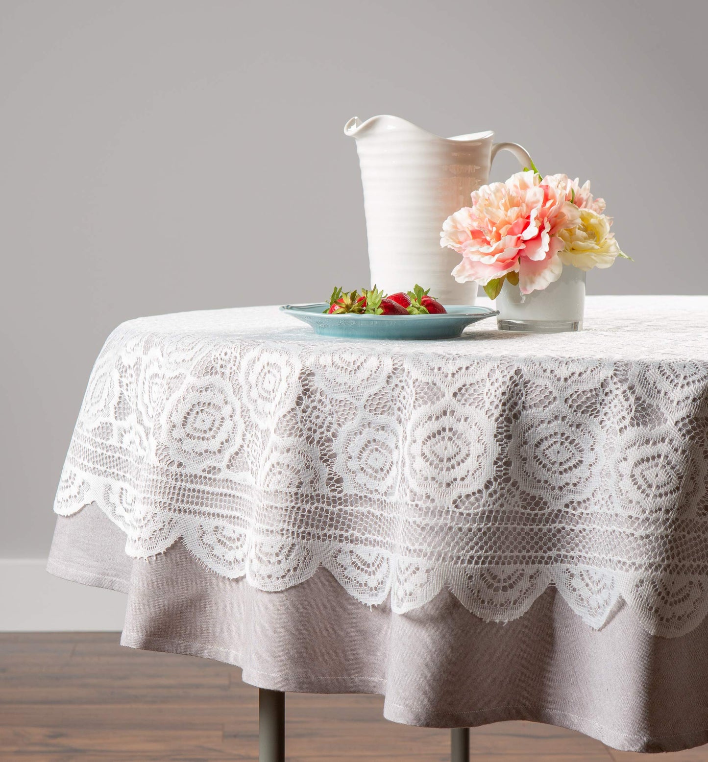DII Home Essentials 100% Polyester, Machine Washable, Shabby Chic, Vintage Tablecloth or Overlay 63" Round, Floral Lace