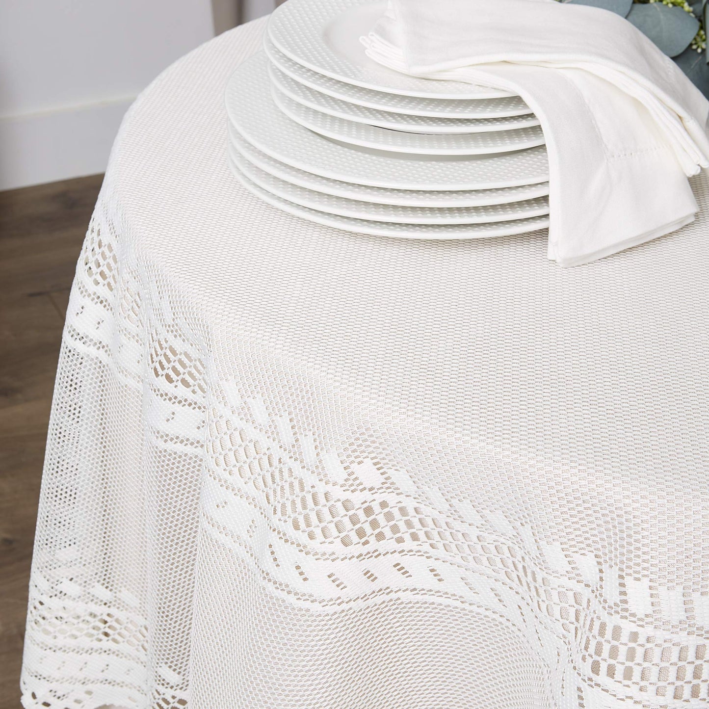 DII Home Essentials 100% Polyester, Machine Washable, Shabby Chic, Vintage Tablecloth or Overlay 63" Round, Floral Lace
