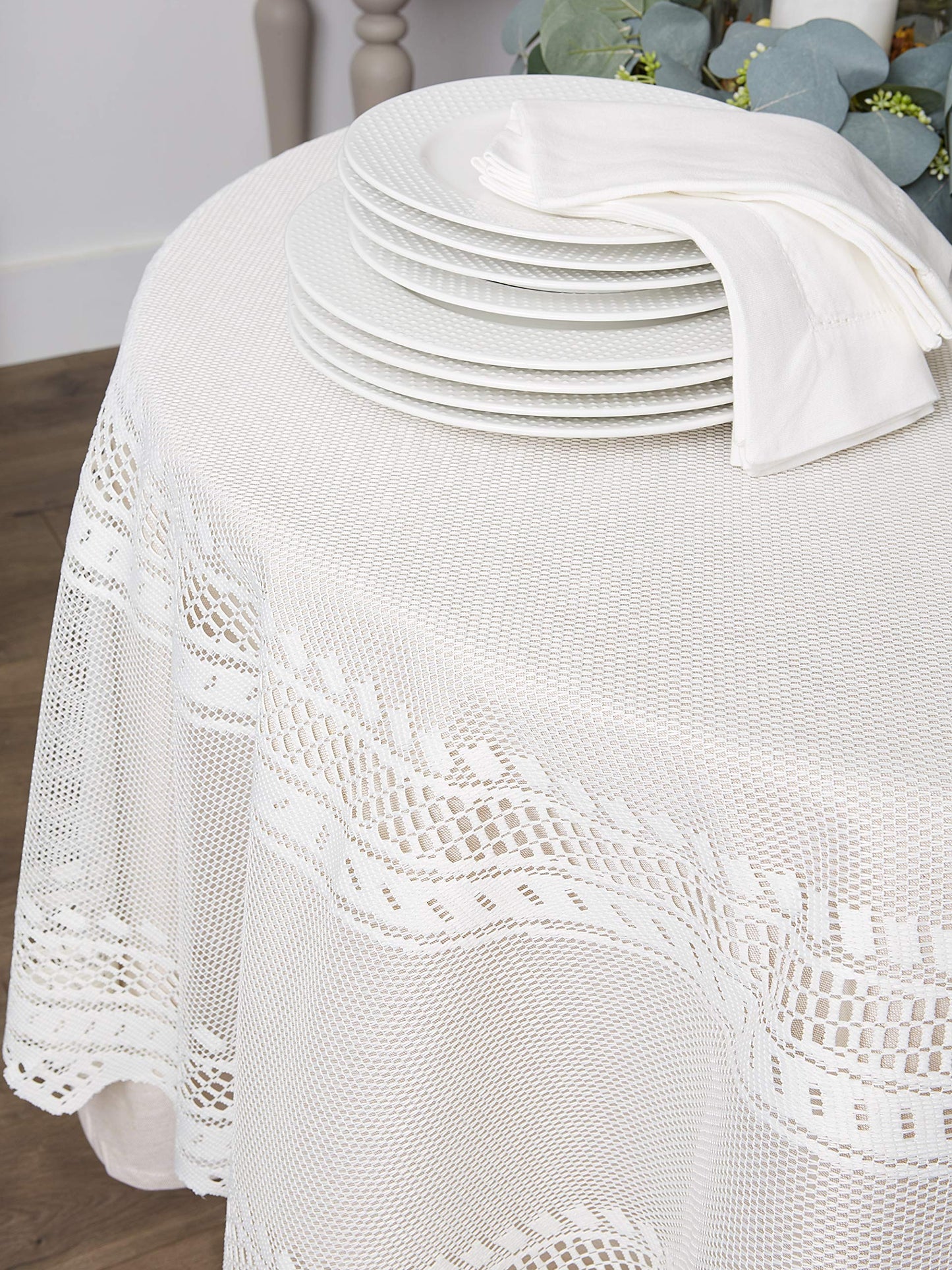 DII Home Essentials 100% Polyester, Machine Washable, Shabby Chic, Vintage Tablecloth or Overlay 63" Round, Floral Lace