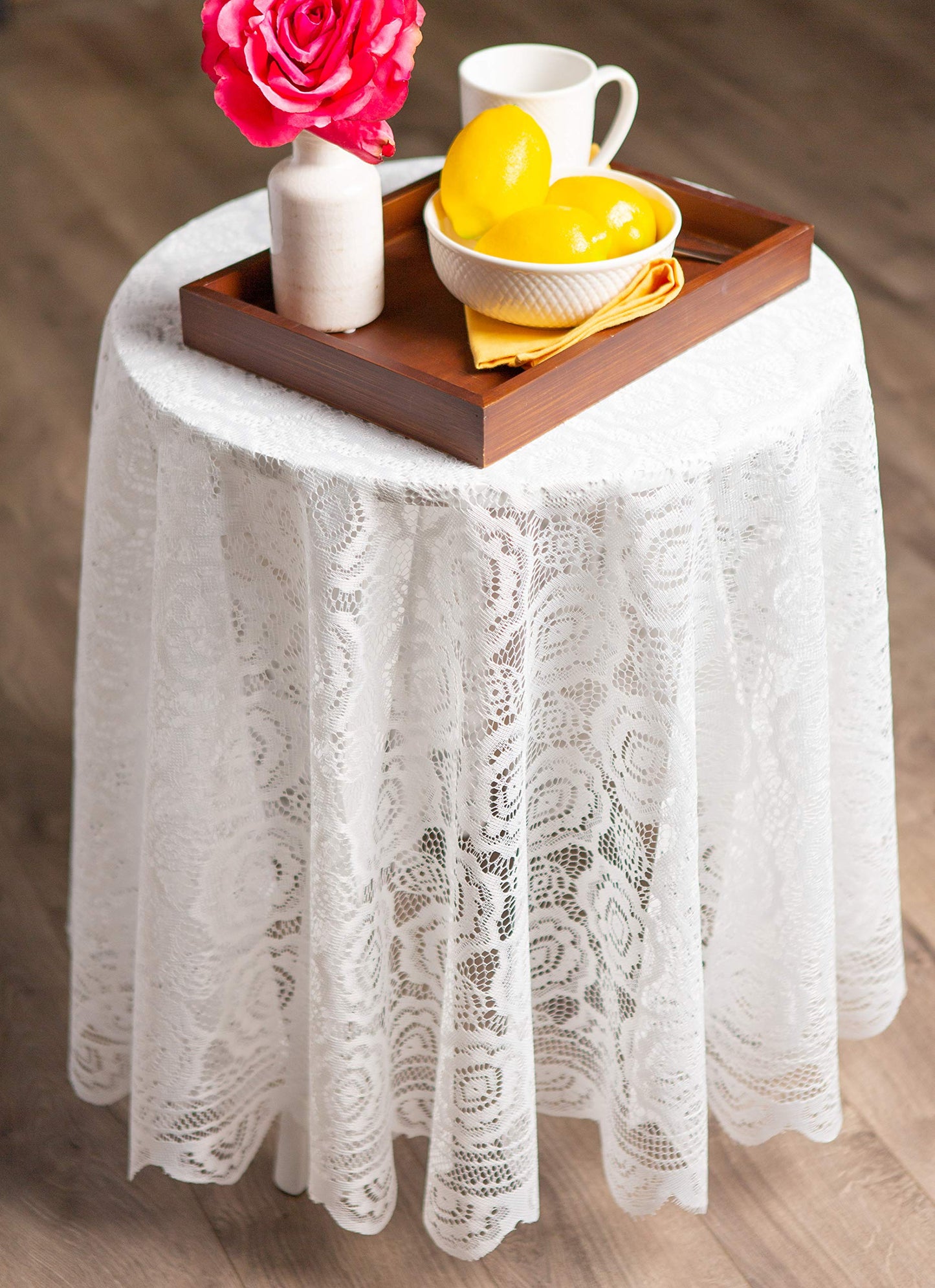 DII Home Essentials 100% Polyester, Machine Washable, Shabby Chic, Vintage Tablecloth or Overlay 63" Round, Floral Lace