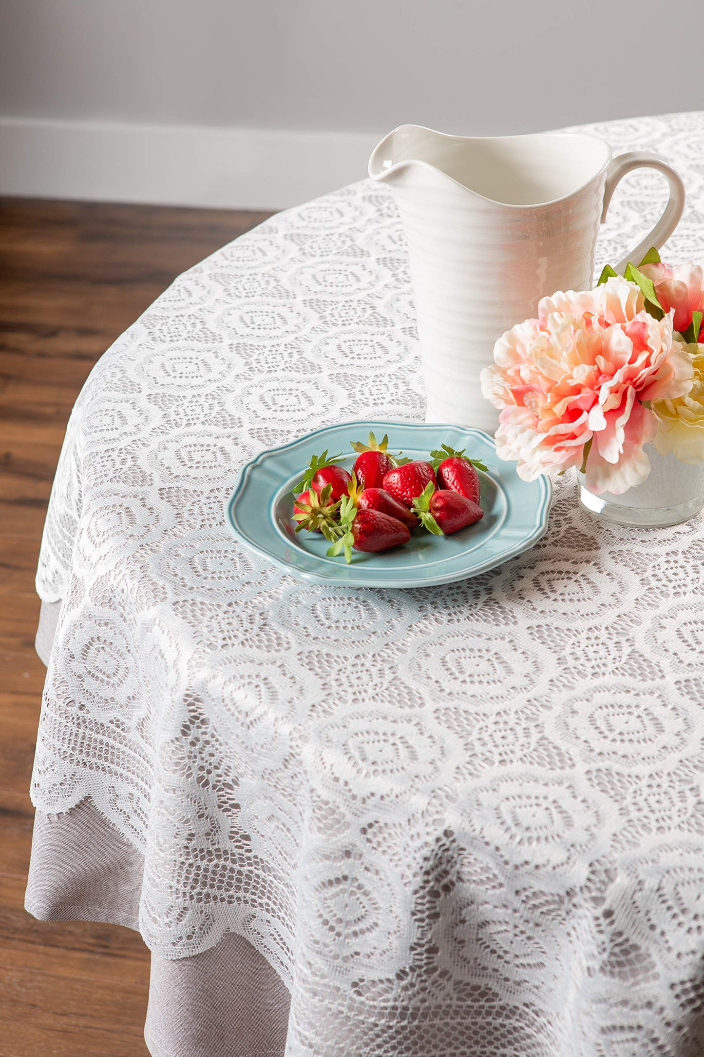DII Home Essentials 100% Polyester, Machine Washable, Shabby Chic, Vintage Tablecloth or Overlay 63" Round, Floral Lace
