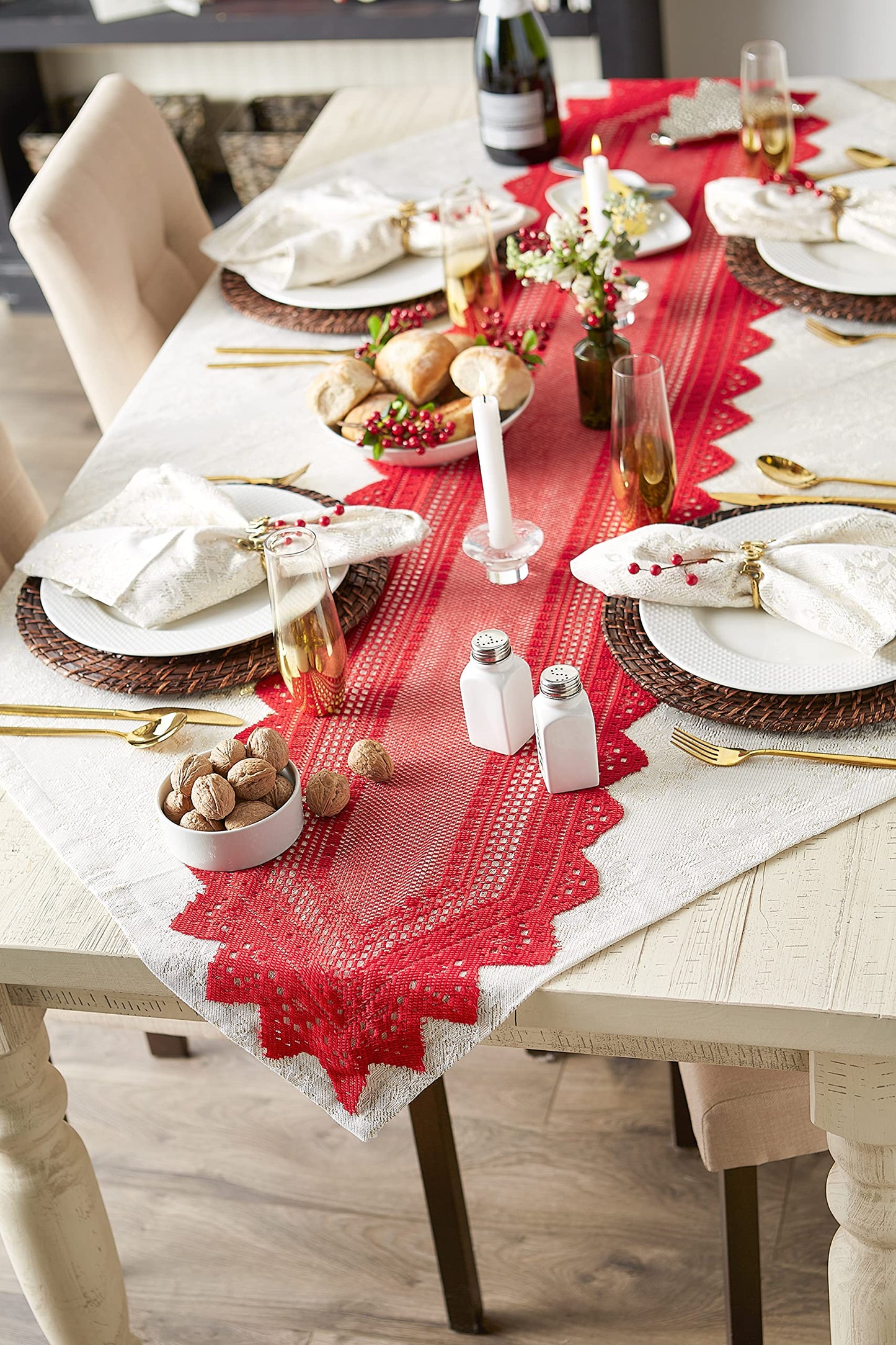 DII Home Essentials 100% Polyester, Machine Washable, Shabby Chic, Vintage Tablecloth or Overlay 63" Round, Floral Lace