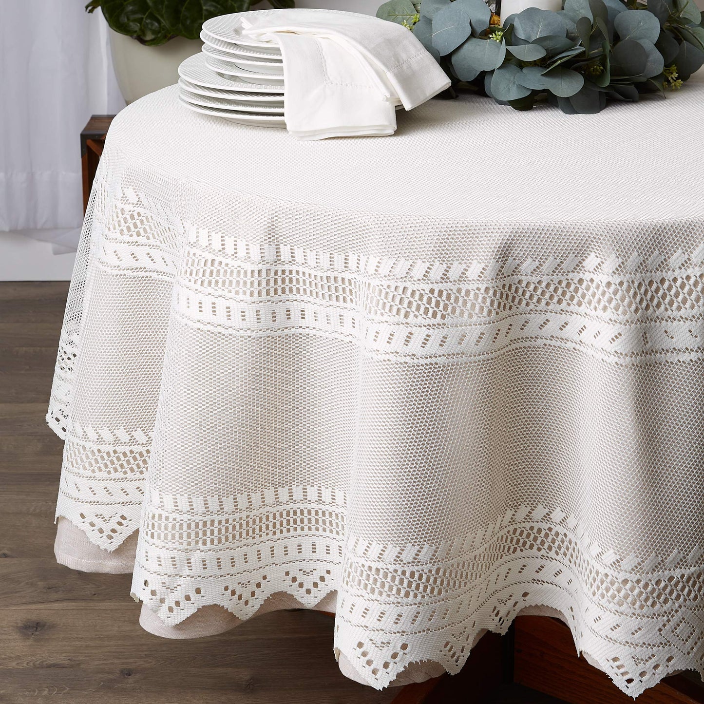 DII Home Essentials 100% Polyester, Machine Washable, Shabby Chic, Vintage Tablecloth or Overlay 63" Round, Floral Lace