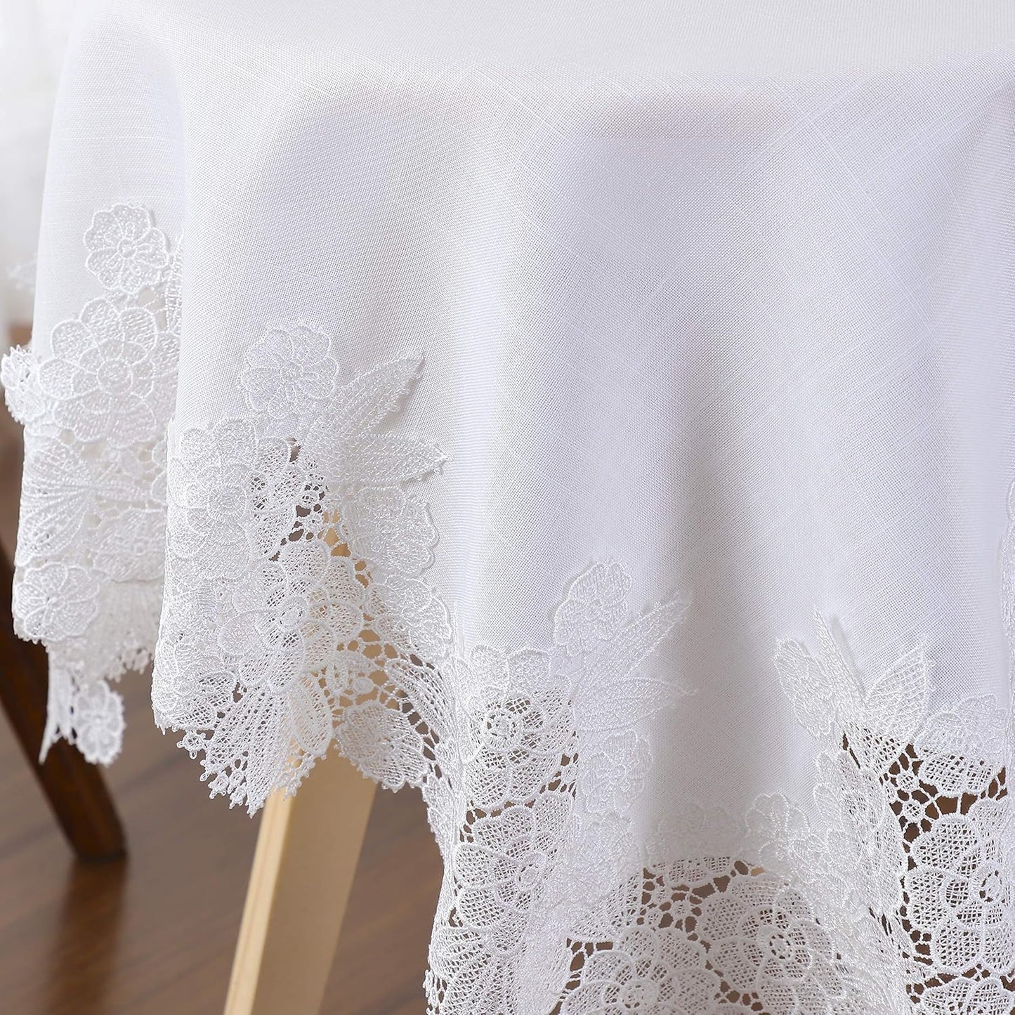 Cream White Lace Flower Embroidery Small Square Tablecloth Rustic Wedding Party Home Kitchen Cabinet Bedside Table Decorations 35 x 35 Inch